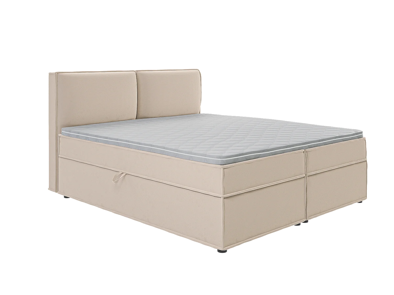 Dexter - Modernes Boxspringbett 180x200 mit Topper und Bettkästen aus Beige Luxusmicrofaser