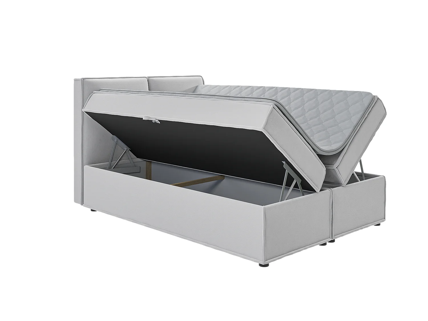 Dexter - Modernes Boxspringbett 140x200 mit Topper und Bettkästen aus Silber Luxusmicrofaser