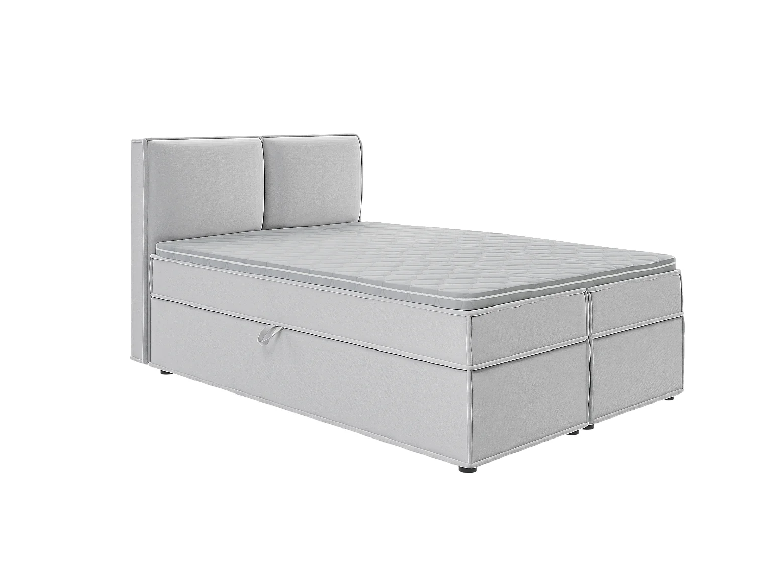 Dexter - Modernes Boxspringbett 140x200 mit Topper und Bettkästen aus Silber Luxusmicrofaser