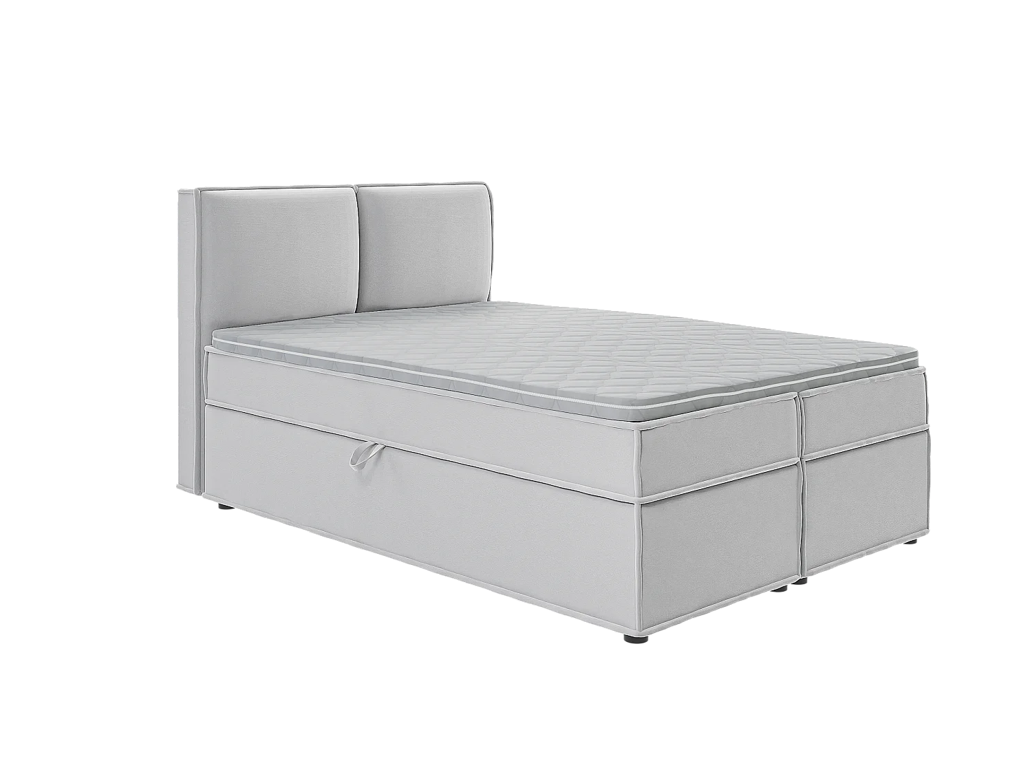 Dexter - Modernes Boxspringbett 140x200 mit Topper und Bettkästen aus Silber Luxusmicrofaser