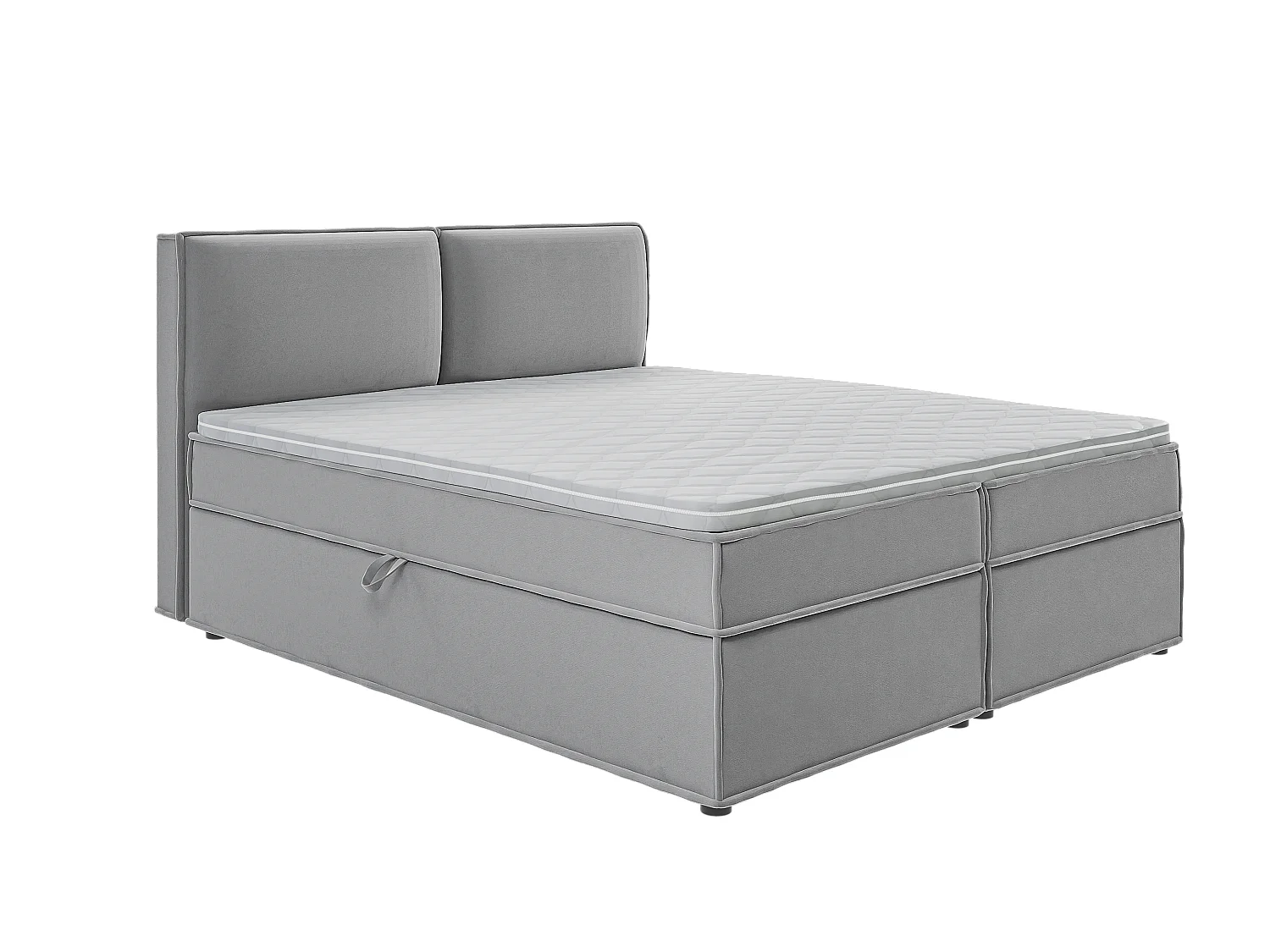 Dexter - Modernes Boxspringbett 180x200 mit Topper und Bettkästen aus Grau Luxusmicrofaser
