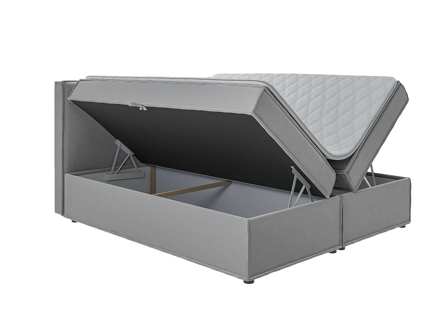 Dexter - Modernes Boxspringbett 180x200 mit Topper und Bettkästen aus Grau Luxusmicrofaser