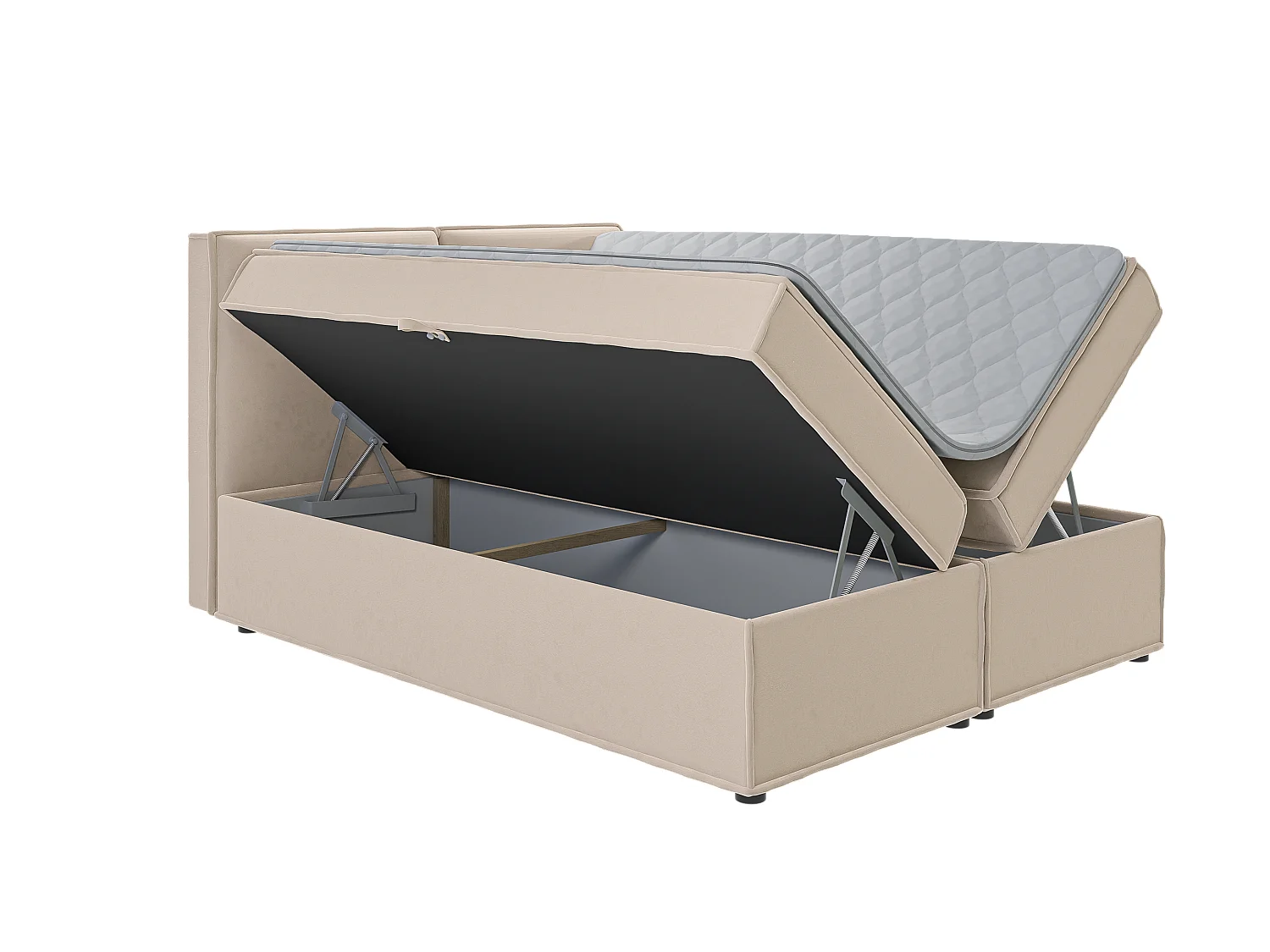 Dexter - Modernes Boxspringbett 160x200 mit Topper und Bettkästen aus Beige Luxusmicrofaser
