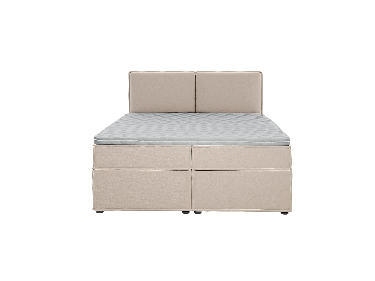 Dexter - Modernes Boxspringbett 160x200 mit Topper und Bettkästen aus Beige Luxusmicrofaser