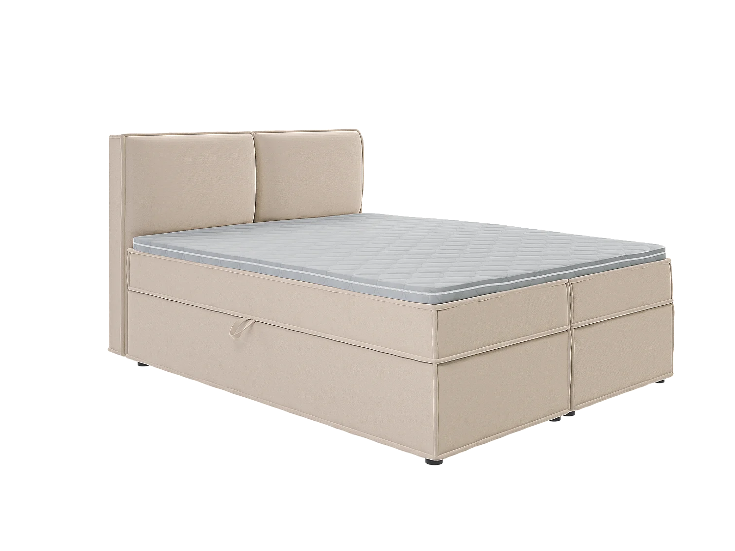 Dexter - Modernes Boxspringbett 160x200 mit Topper und Bettkästen aus Beige Luxusmicrofaser