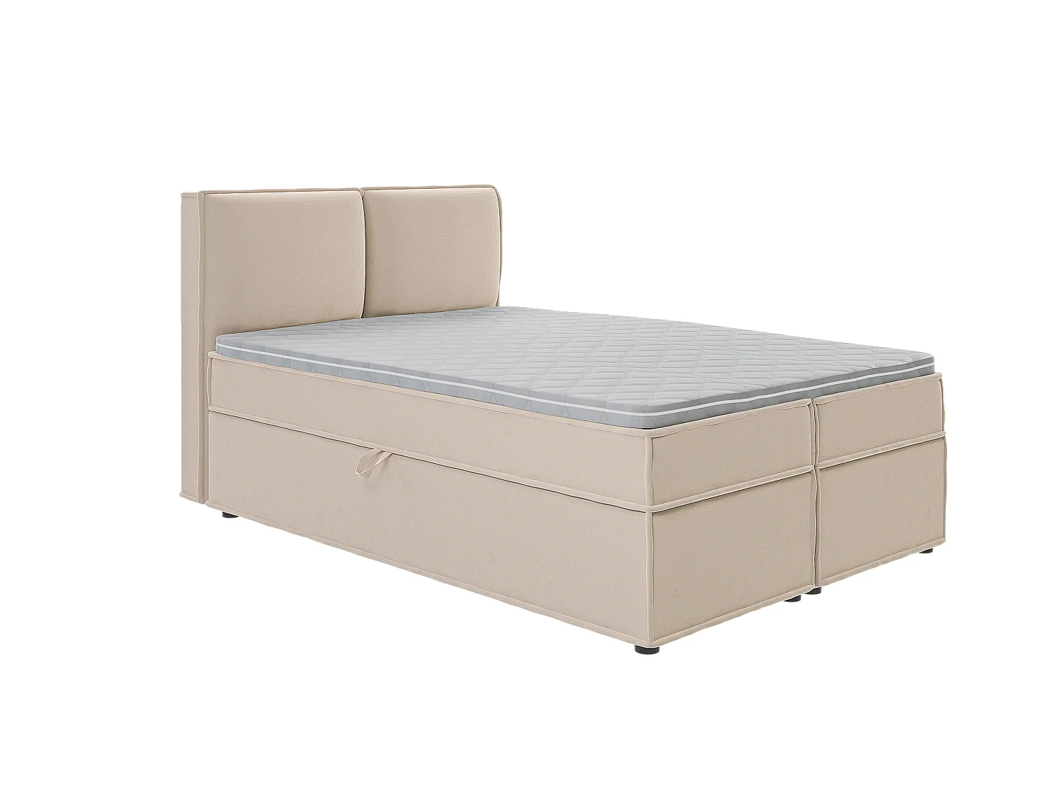 Dexter - Modernes Boxspringbett 140x200 mit Topper und Bettkästen aus Beige Luxusmicrofaser