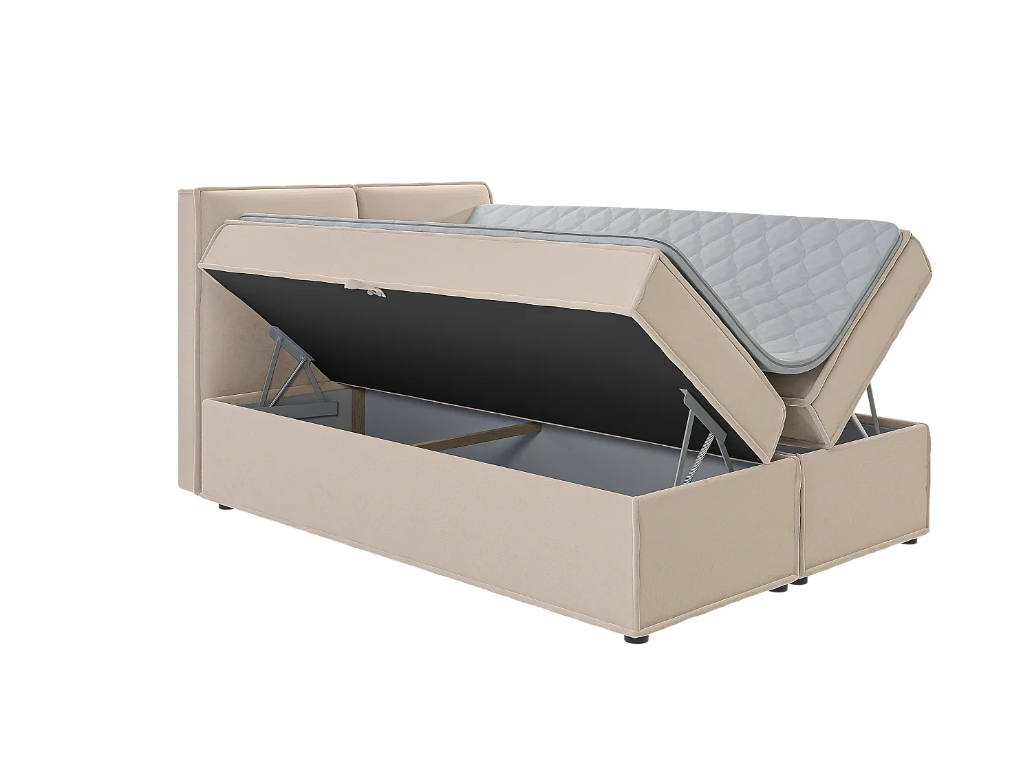 Dexter - Modernes Boxspringbett 140x200 mit Topper und Bettkästen aus Beige Luxusmicrofaser