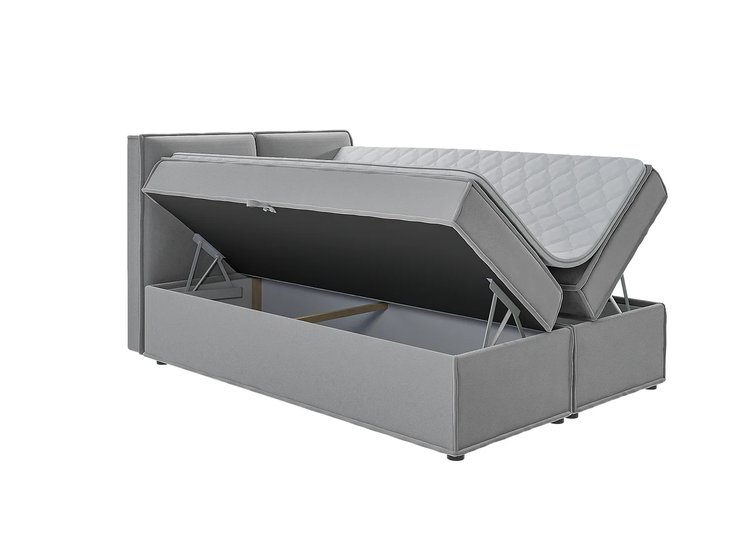 Dexter - Modernes Boxspringbett 140x200 mit Topper und Bettkästen aus Grau Luxusmicrofaser