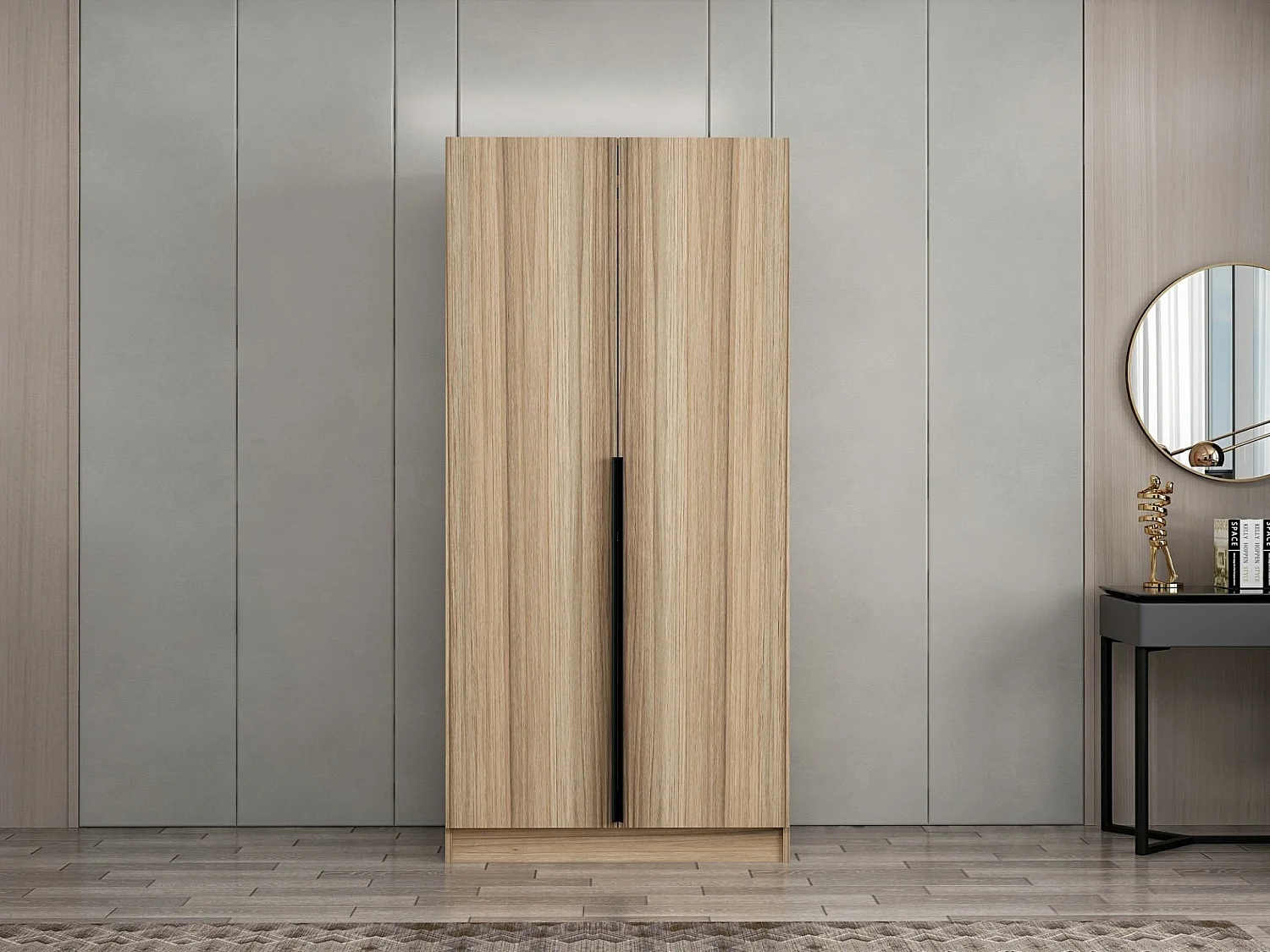 Armoire 2 portes Kanawa L90xH210cm chêne clair et Noir