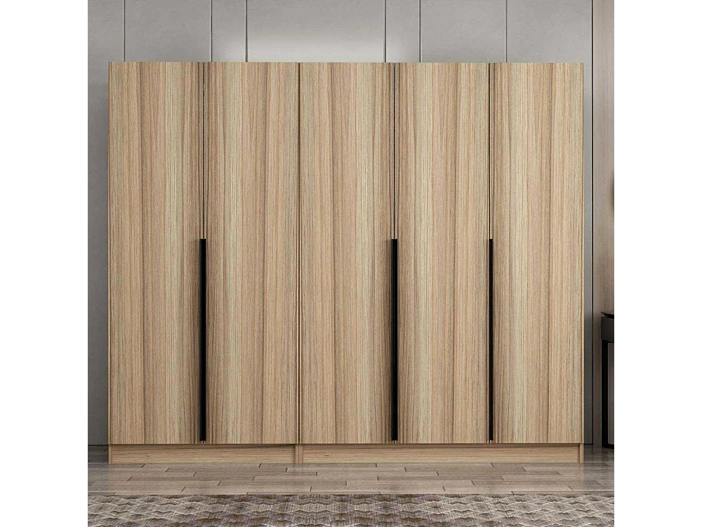 Armoire 5 portes Kanawa L225xH210cm Chêne clair et Noir
