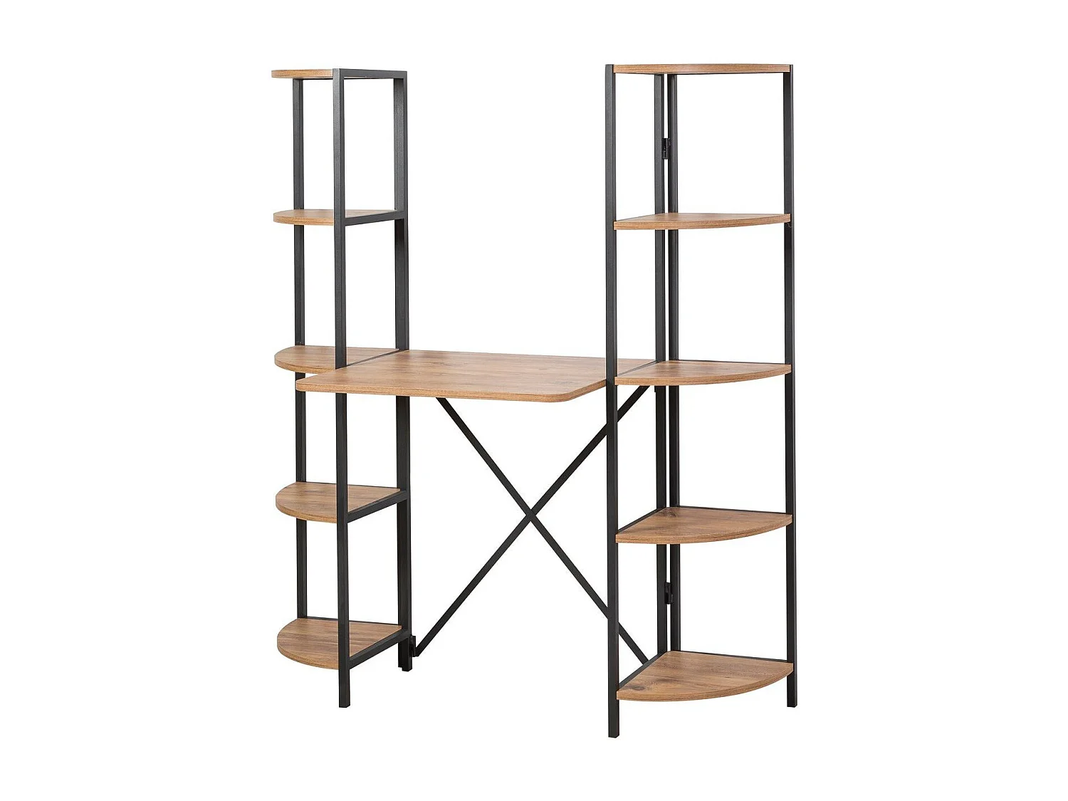 Bureau style industriel avec étagère Injari L139cm Bois clair et Métal Noir