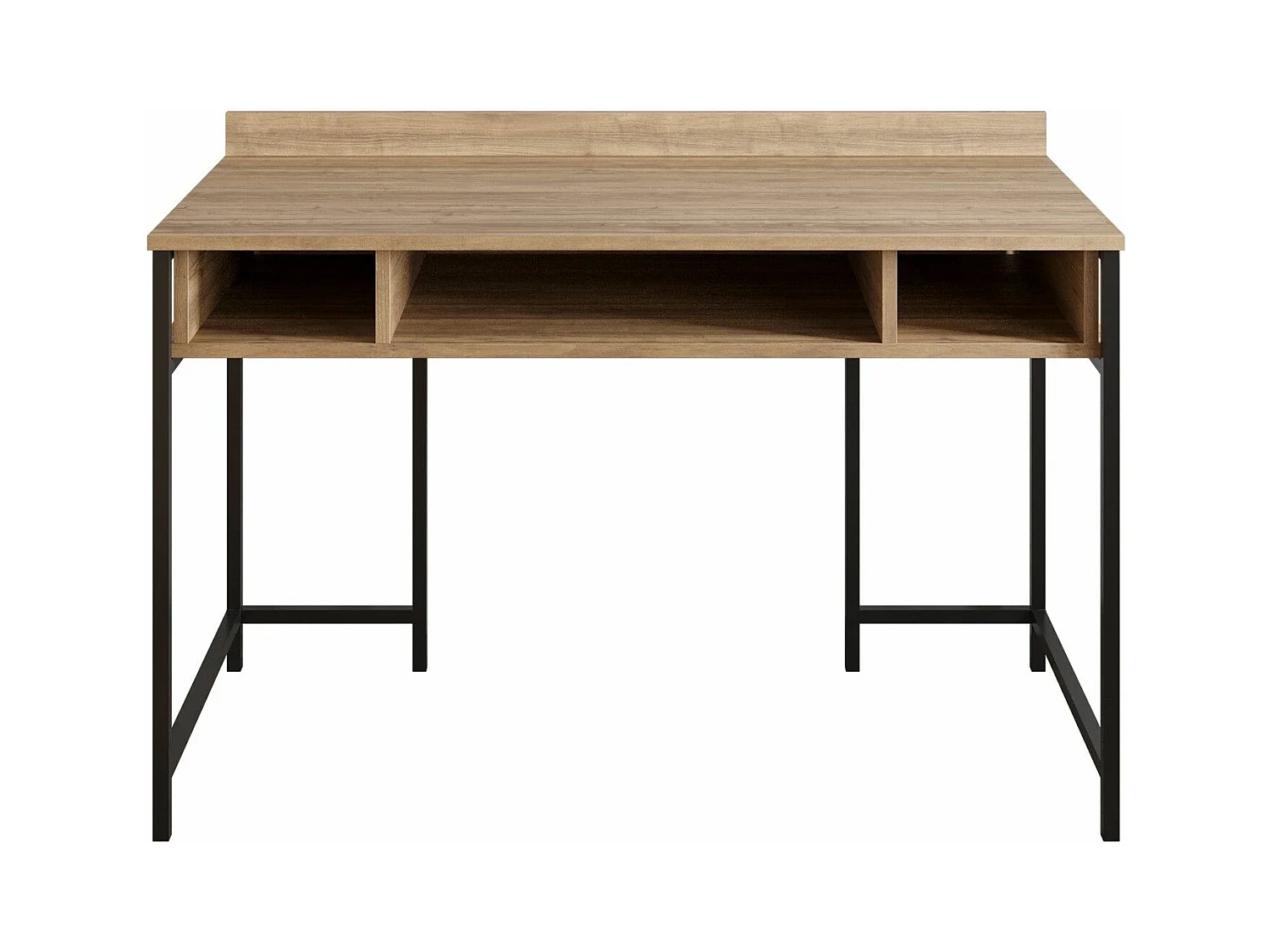 Bureau 3 étagères Plinio 119,5x65,2cm Bois Naturel et Métal Noir
