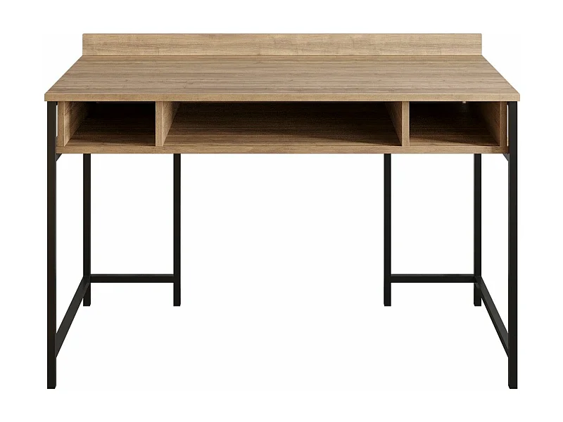 Bureau 3 étagères Plinio 119,5x65,2cm Bois Naturel et Métal Noir