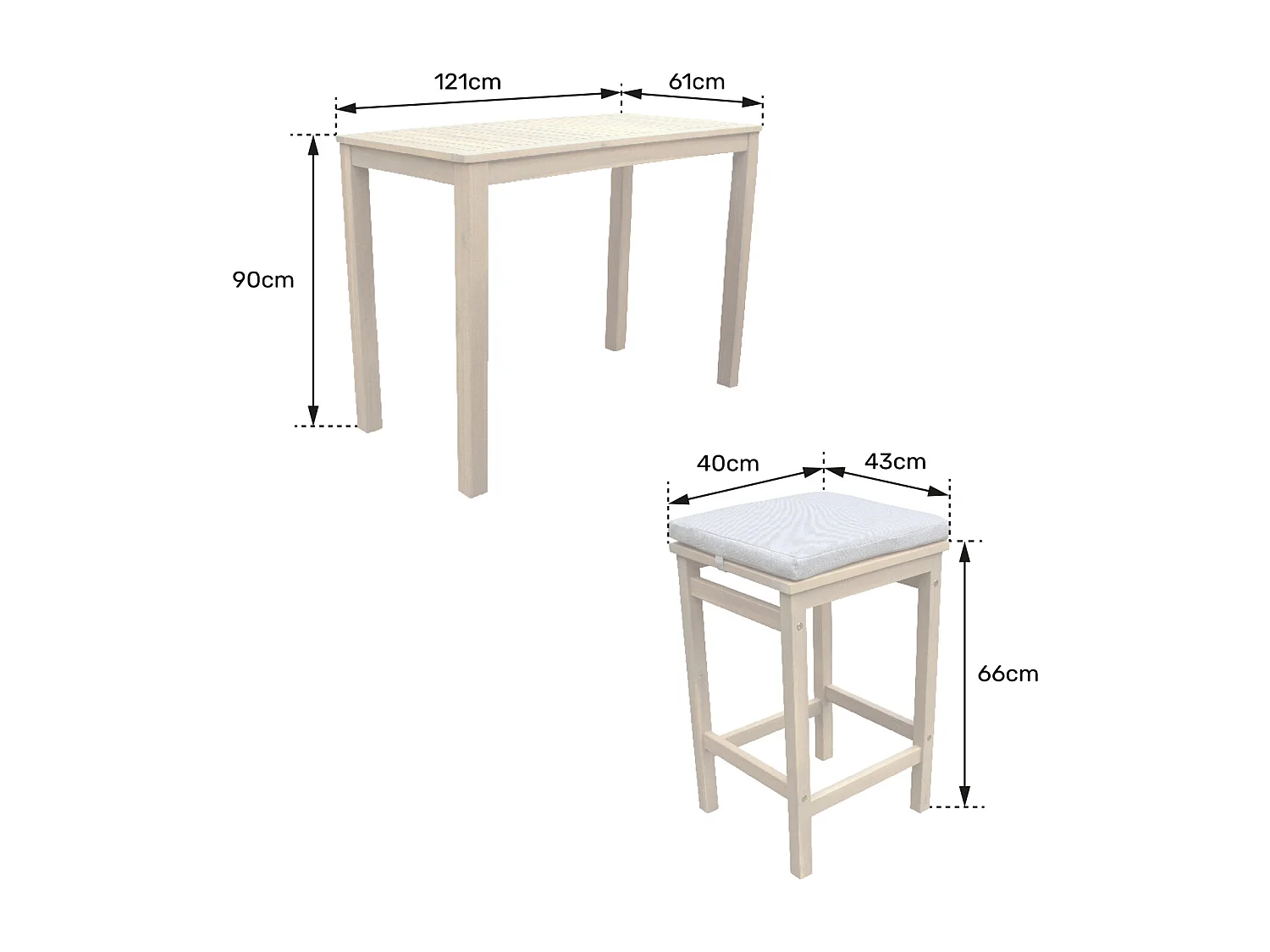 Mange debout ARUBA en acacia 4 places - coussins sable - HAPPY GARDEN