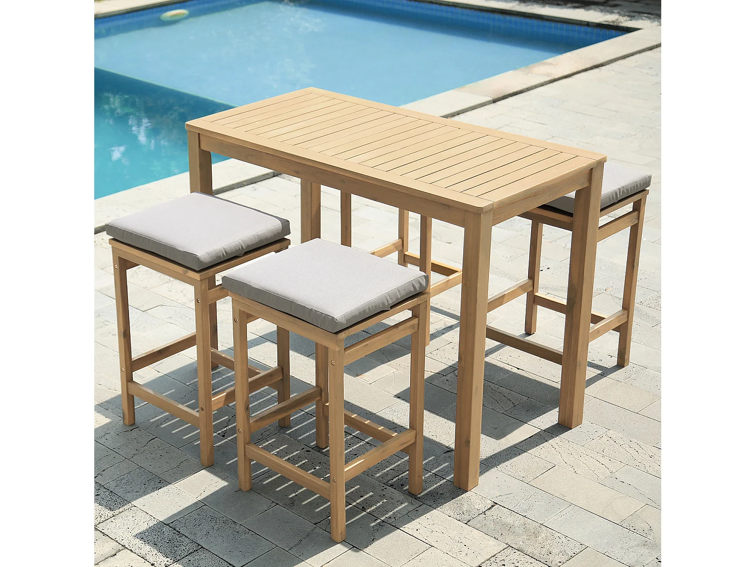 Mange debout ARUBA en acacia 4 places - coussins sable - HAPPY GARDEN