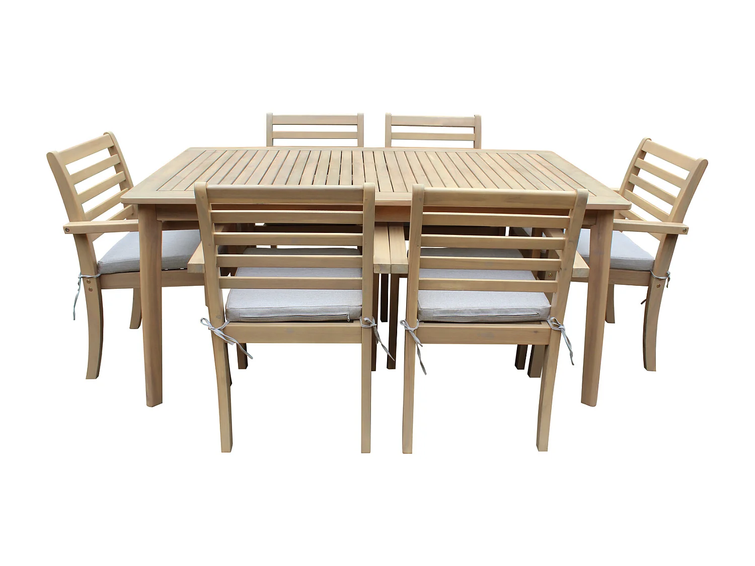 Salon de jardin SIMILAN en acacia 6 places - coussins sable - HAPPY GARDEN