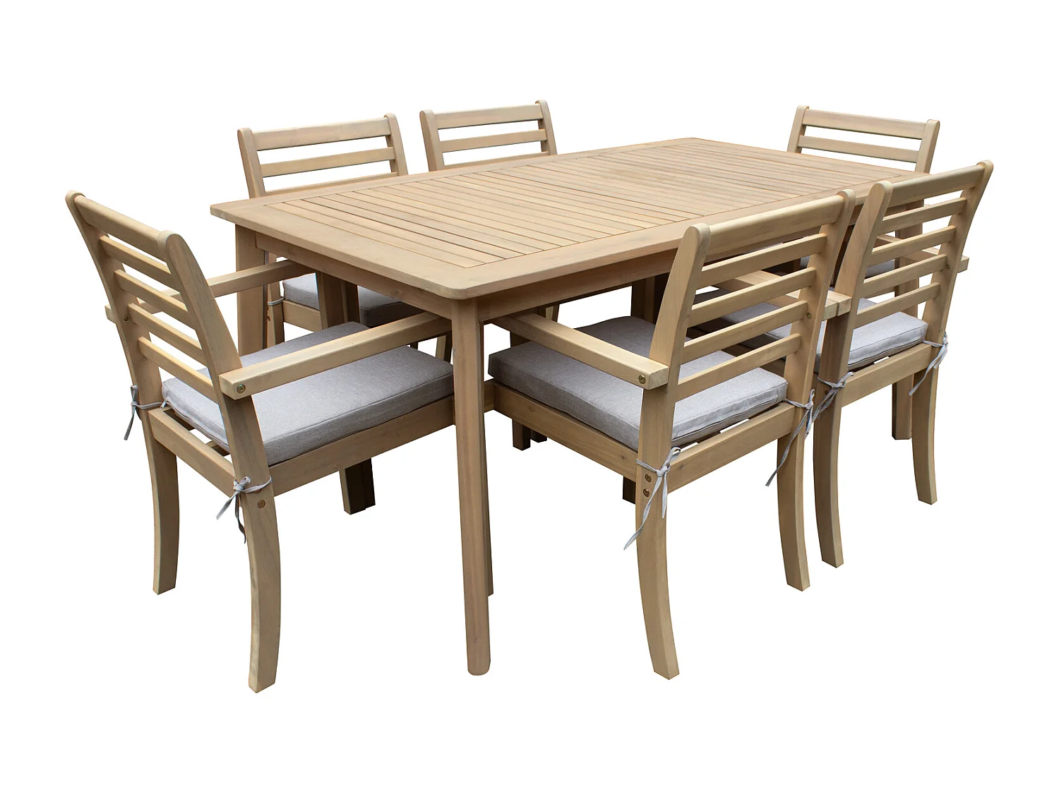 Salon de jardin SIMILAN en acacia 6 places - coussins sable - HAPPY GARDEN