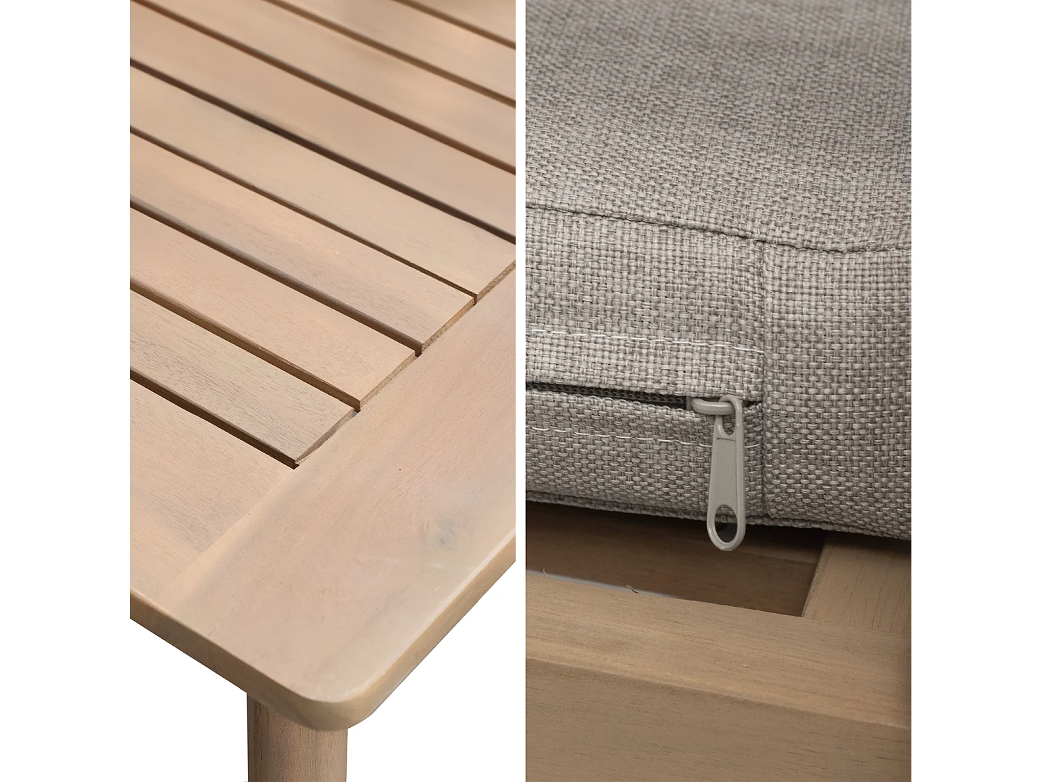 Salon de jardin SIMILAN en acacia 6 places - coussins sable - HAPPY GARDEN