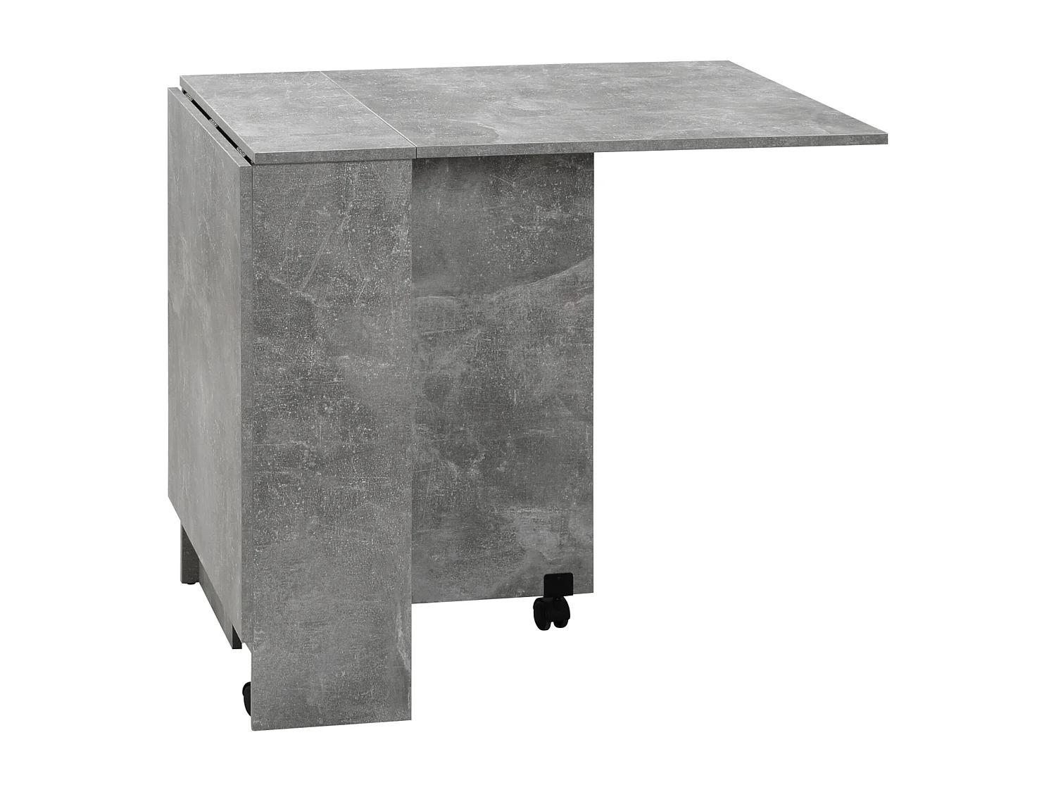 Table pliante sur roulettes 140L x 75l x 74H cm 2 étagères intégrées panneaux effet béton ciré