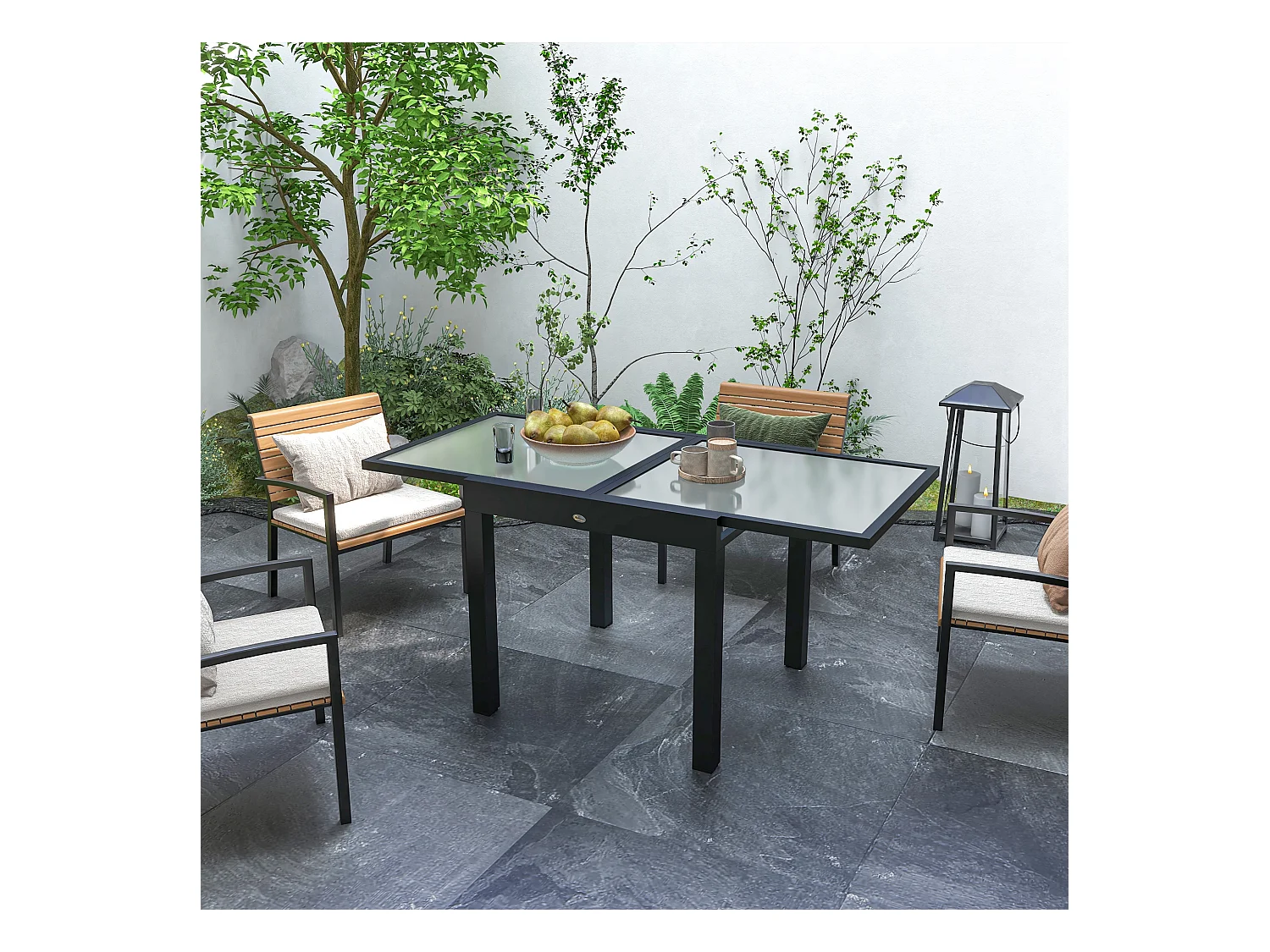 Table extensible de jardin grande taille dim. dépliées 160L x 80l x 75H cm alu métal époxy anthracite plateau verre trempé transparent