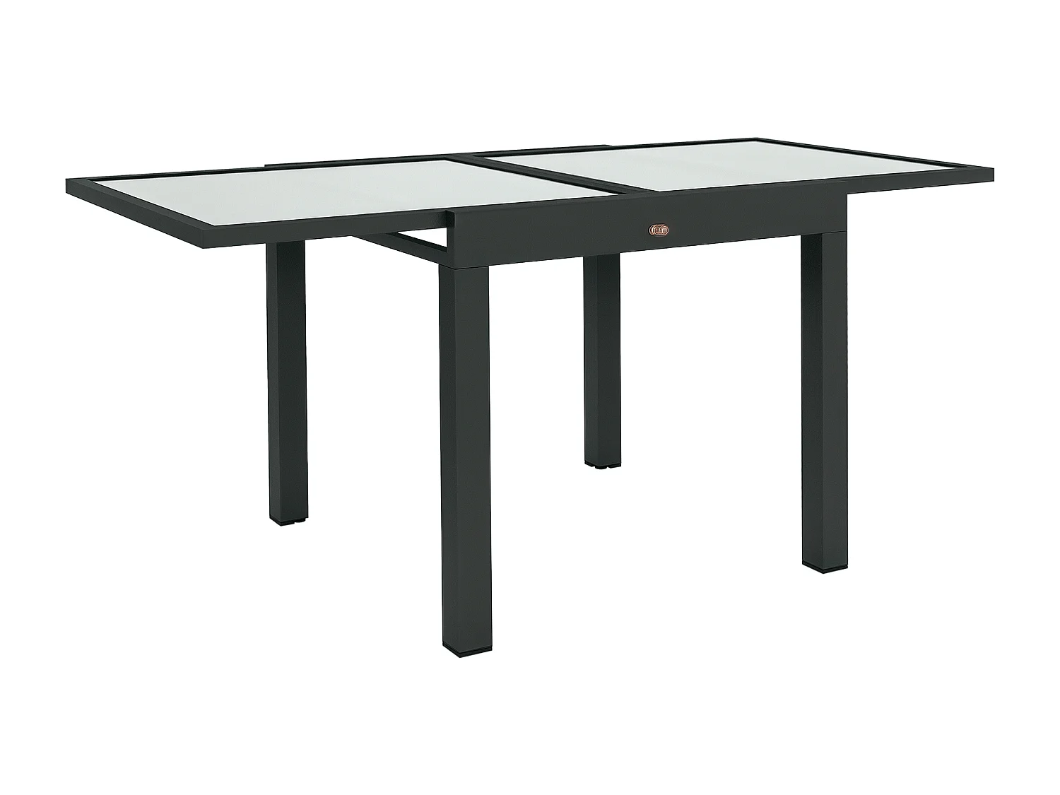 Table extensible de jardin grande taille dim. dépliées 160L x 80l x 75H cm alu métal époxy anthracite plateau verre trempé transparent