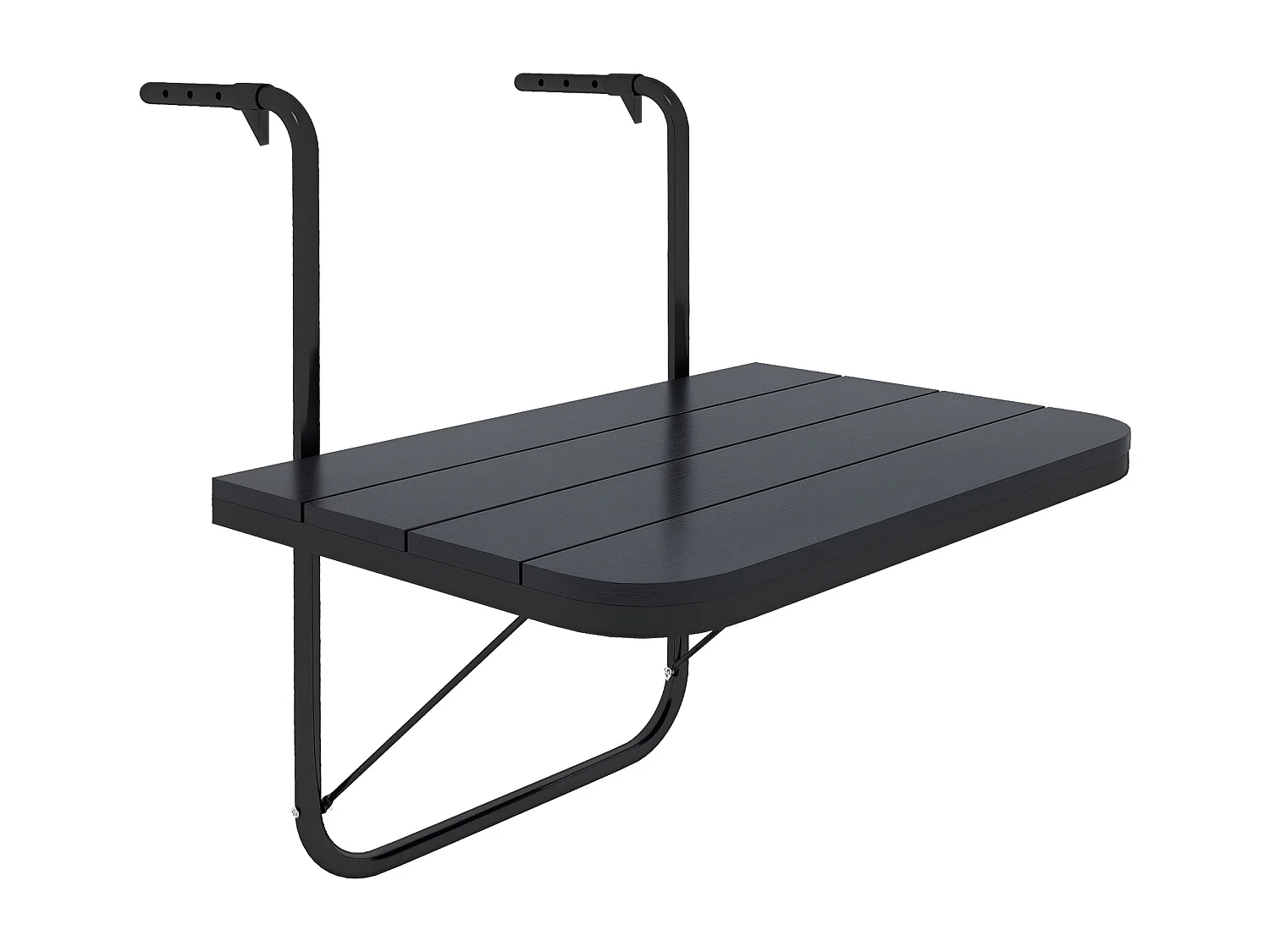 Table suspendue de balcon pliable dim. plateau 60L x 40l cm hauteur réglable 55-64H cm alu plastique noir