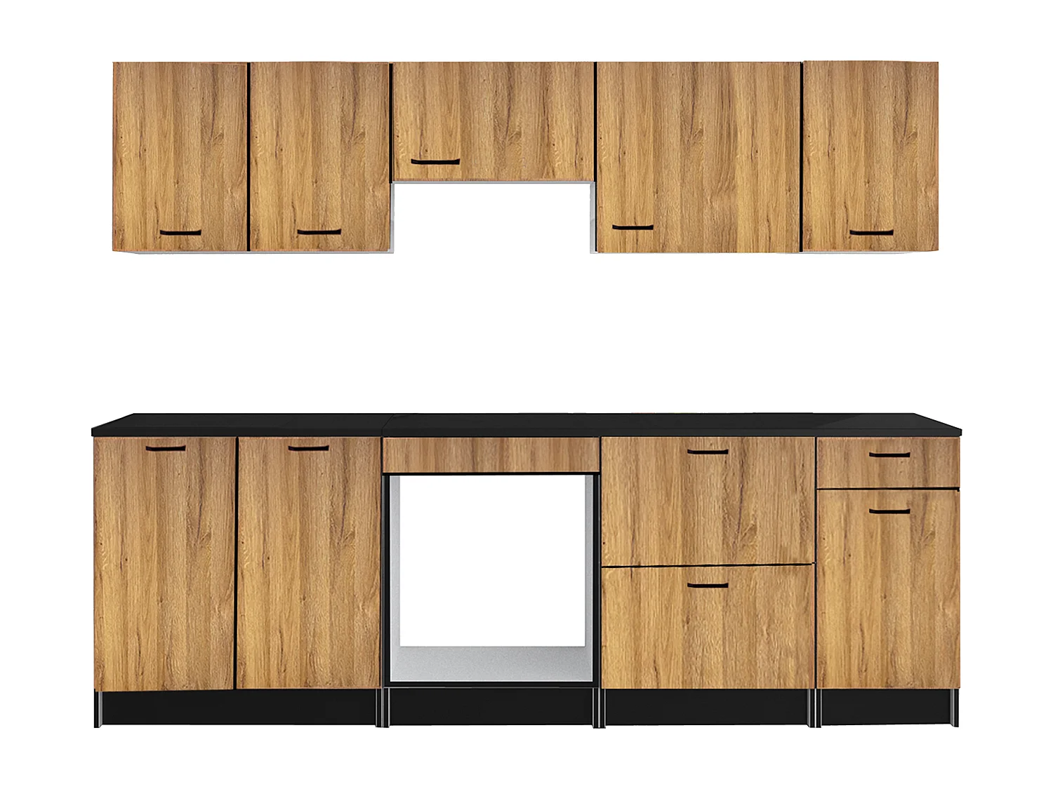 Cozinha completa com plano de trabalho 240 cm natural e preto - TRATTORIA