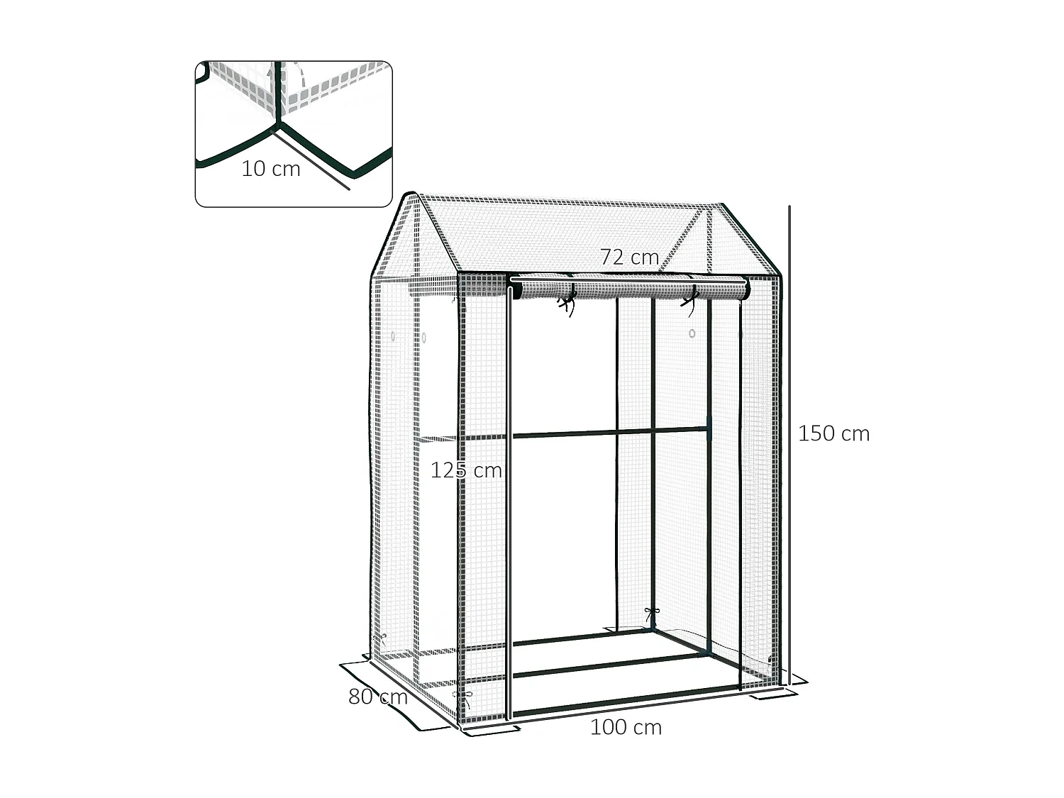 Serre de jardin 0,8 m² - 2 espaces, 2 portes enroulables - acier PE transparent