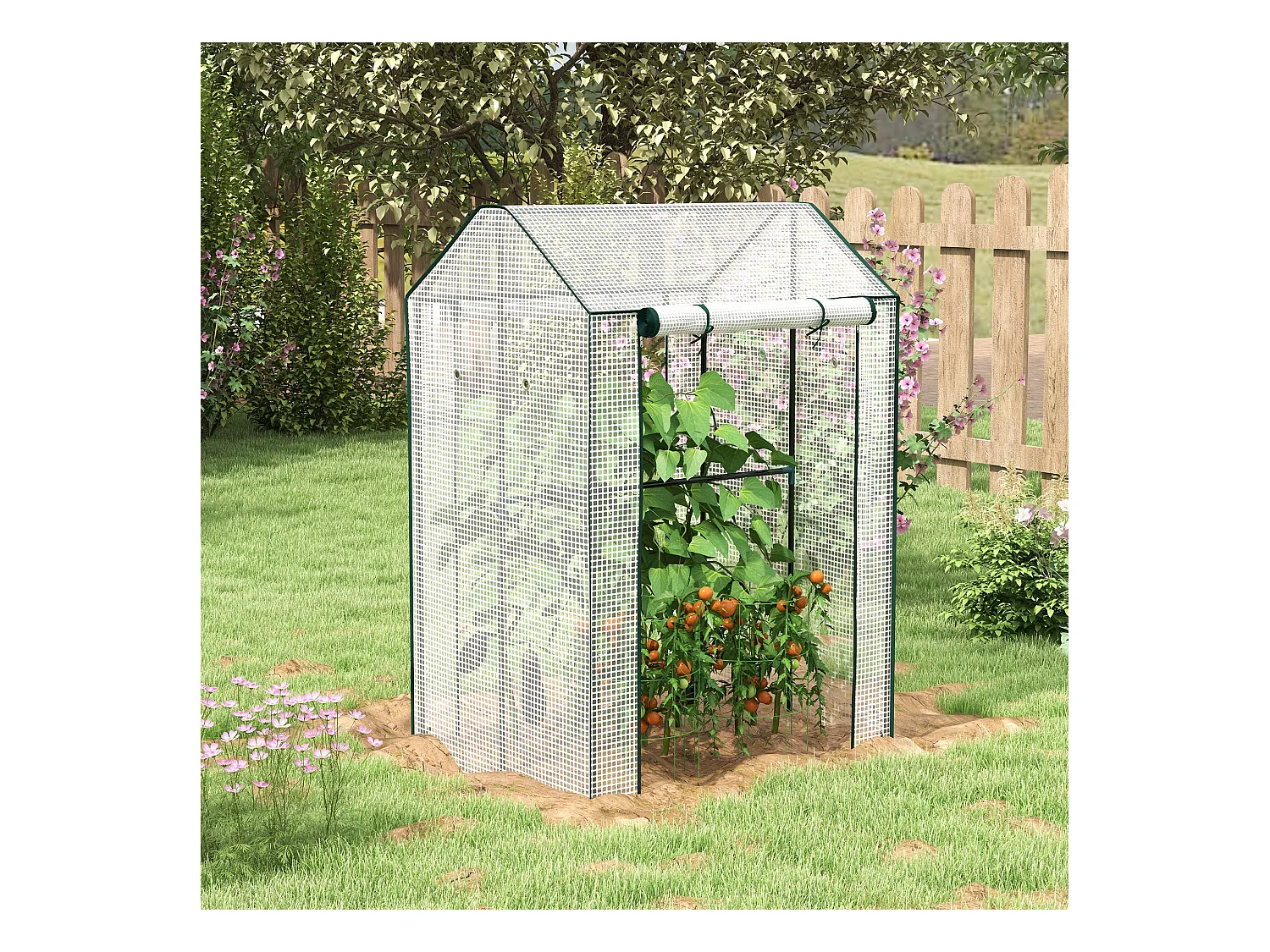 Serre de jardin 0,8 m² - 2 espaces, 2 portes enroulables - acier PE transparent