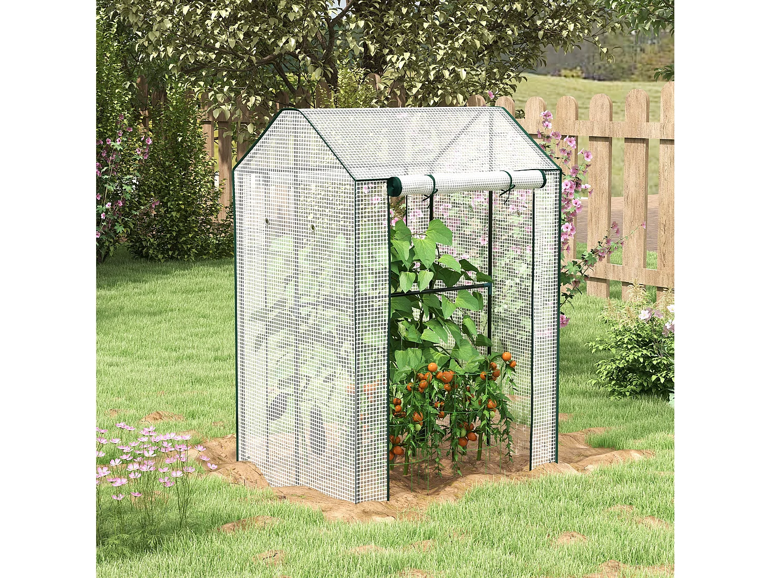 Serre de jardin 0,8 m² - 2 espaces, 2 portes enroulables - acier PE transparent