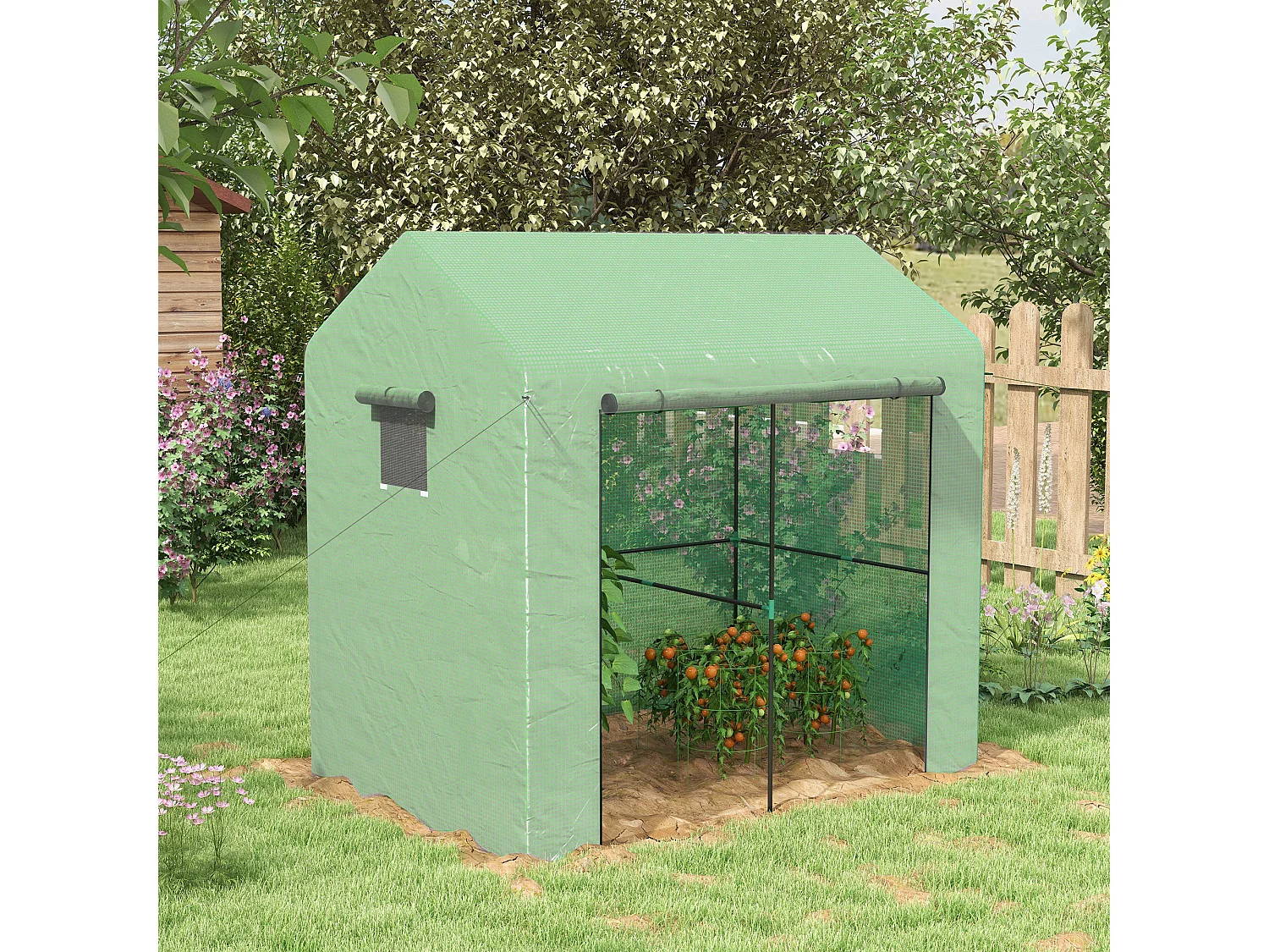 Serre de jardin 2,8 m² porte zippée 2 fenêtres acier PE vert