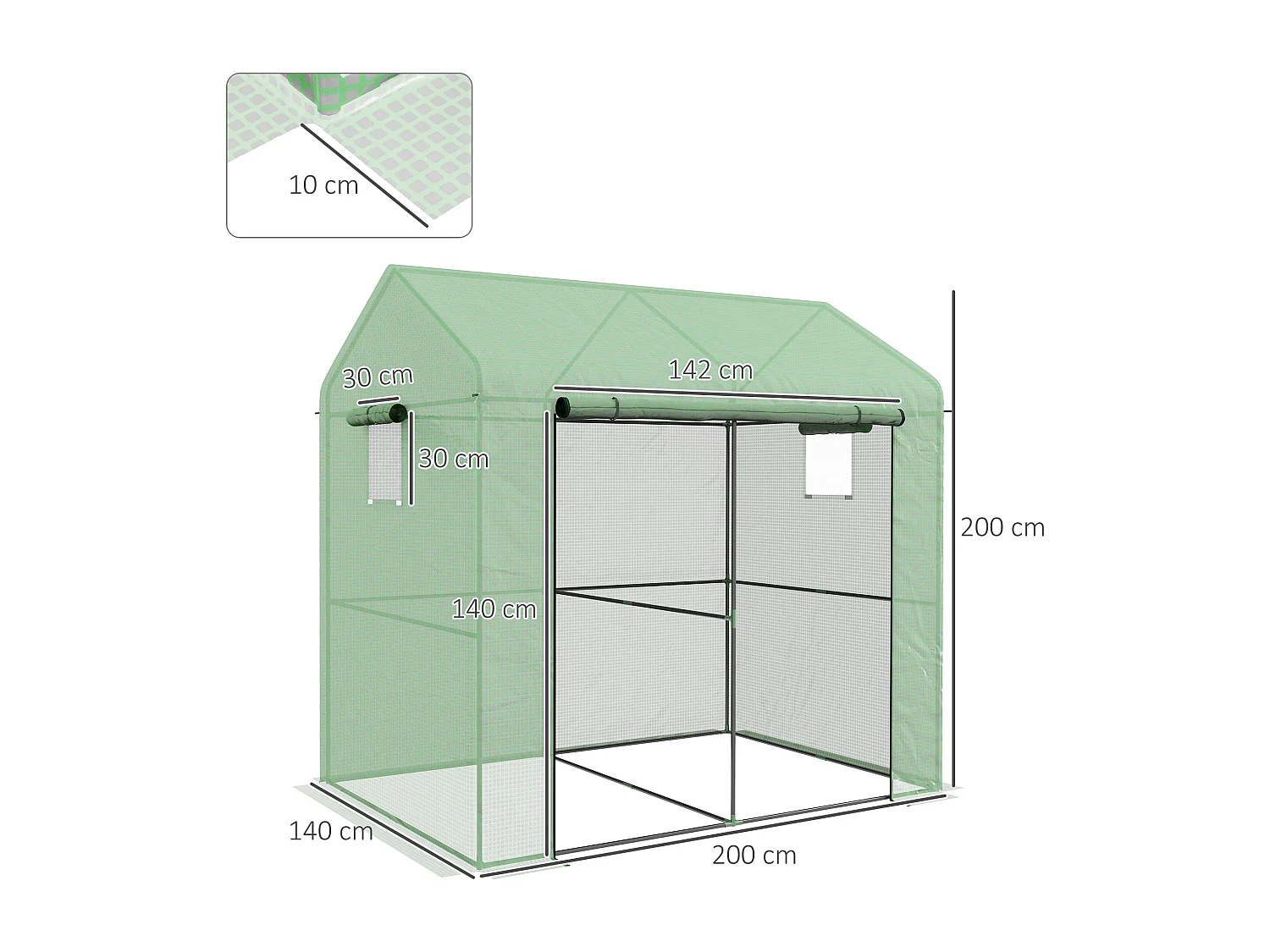 Serre de jardin 2,8 m² porte zippée 2 fenêtres acier PE vert