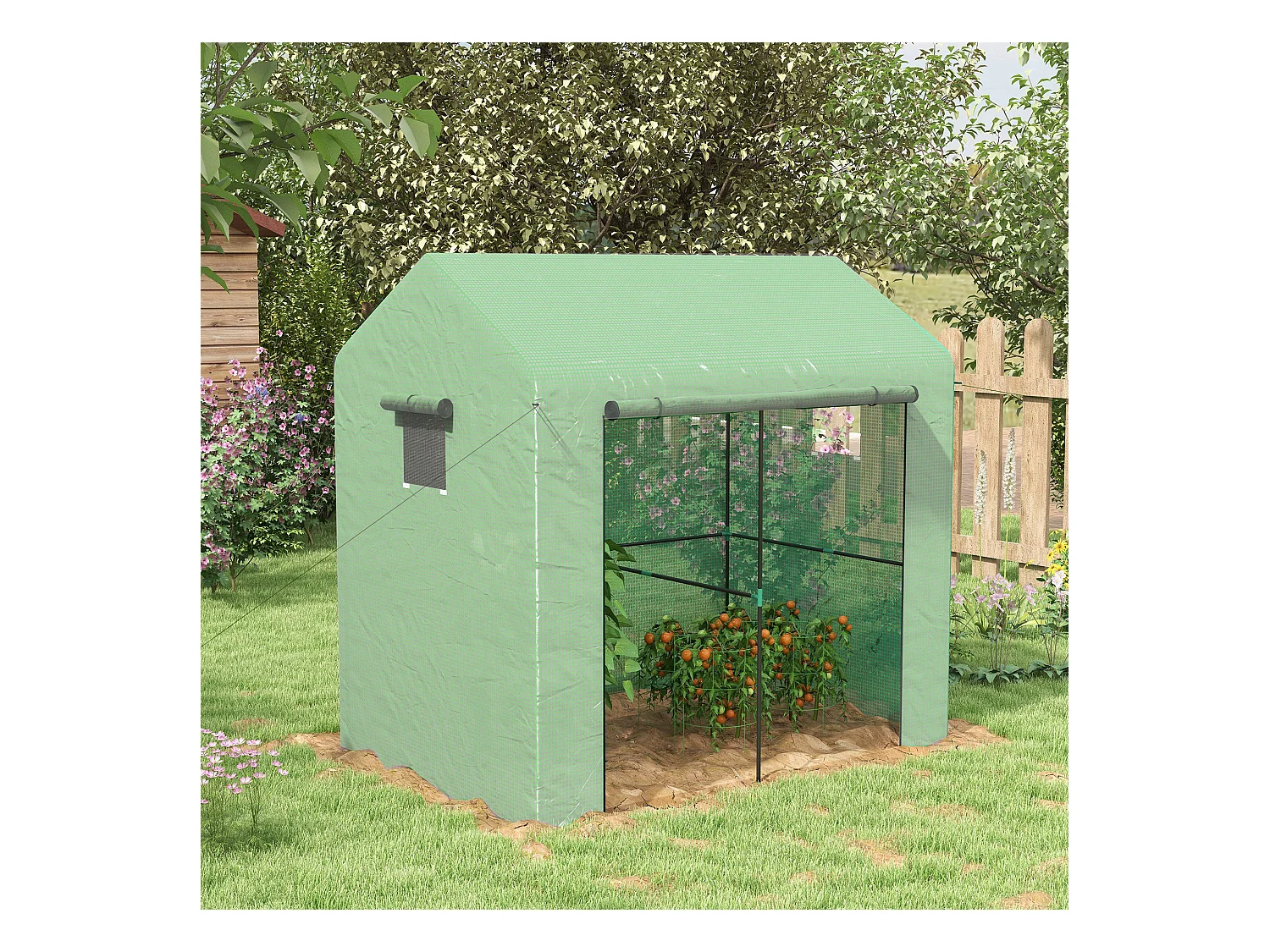 Serre de jardin 2,8 m² porte zippée 2 fenêtres acier PE vert