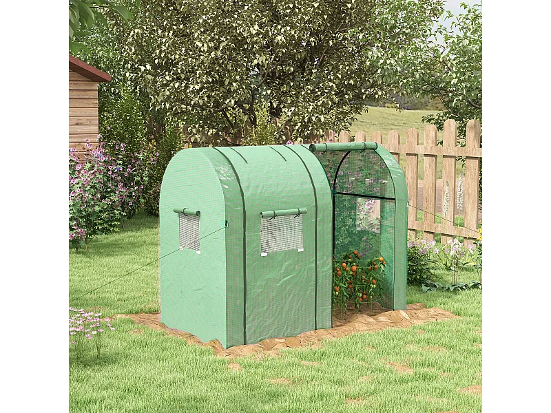 Serre de jardin 1,8 m² 2 portes zippées 4 fenêtres acier PE vert