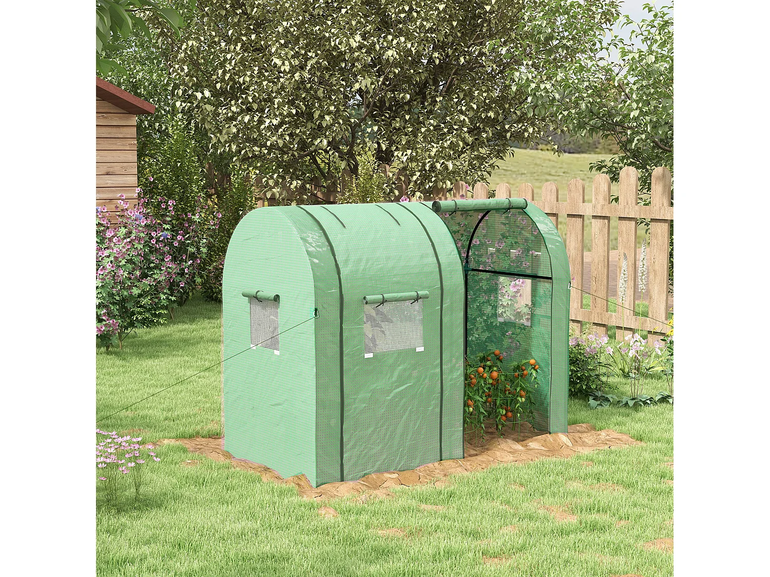 Serre de jardin 1,8 m² 2 portes zippées 4 fenêtres acier PE vert