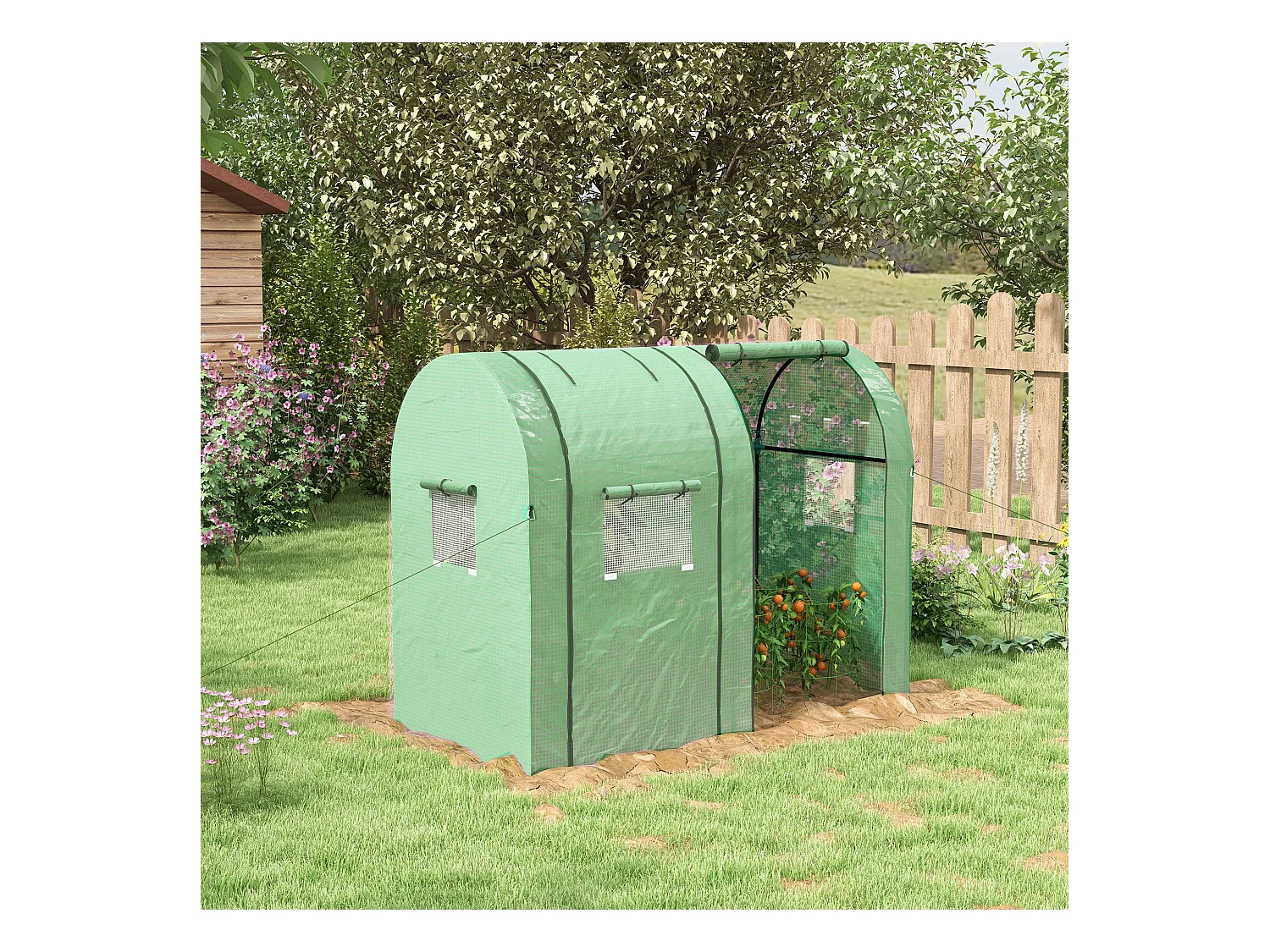 Serre de jardin 1,8 m² 2 portes zippées 4 fenêtres acier PE vert