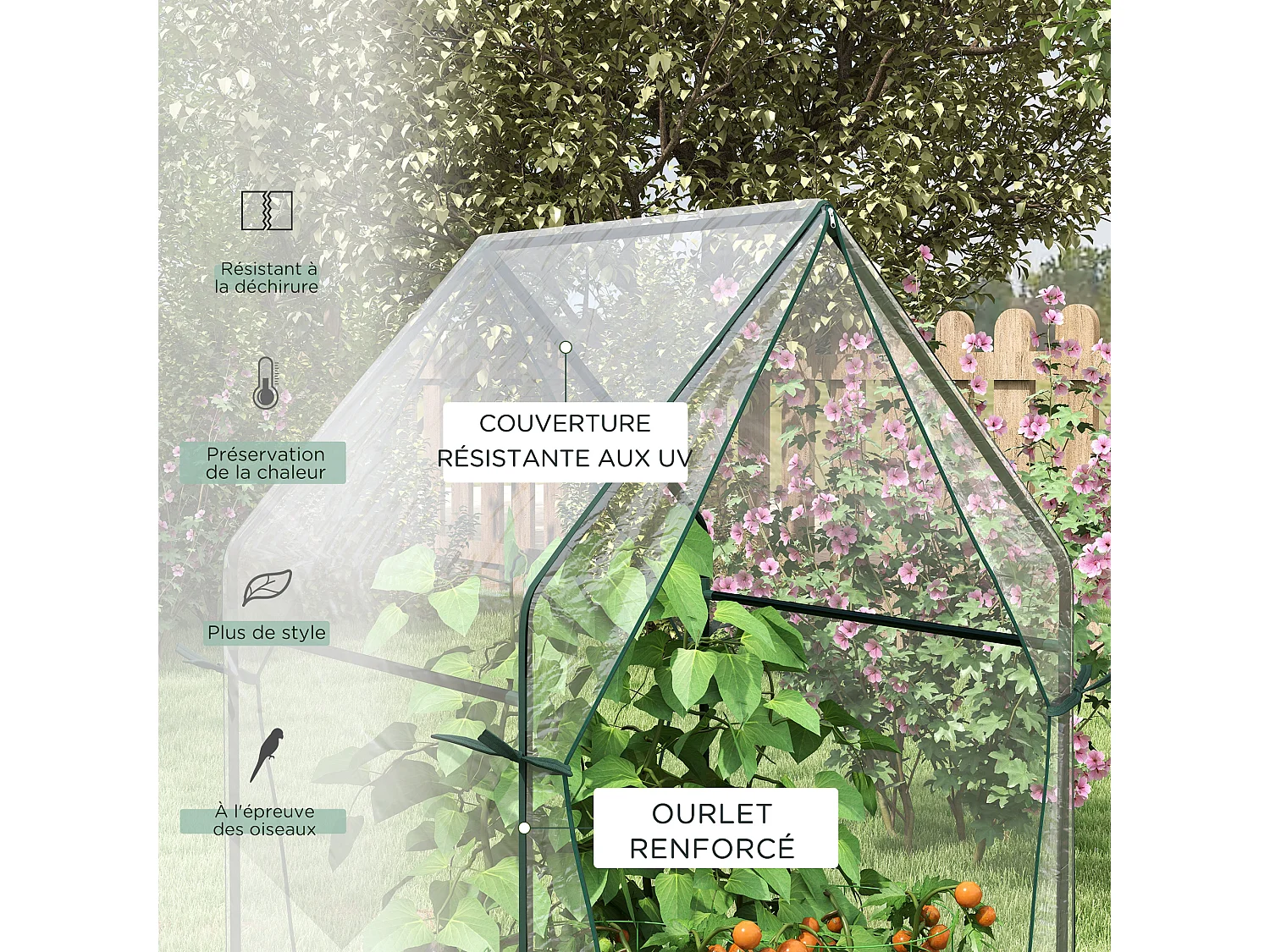 Serre de jardin balcon terrasse serre pour tomates 0,9L x 0,9l x 1,45H m double porte acier PVC transparent vert