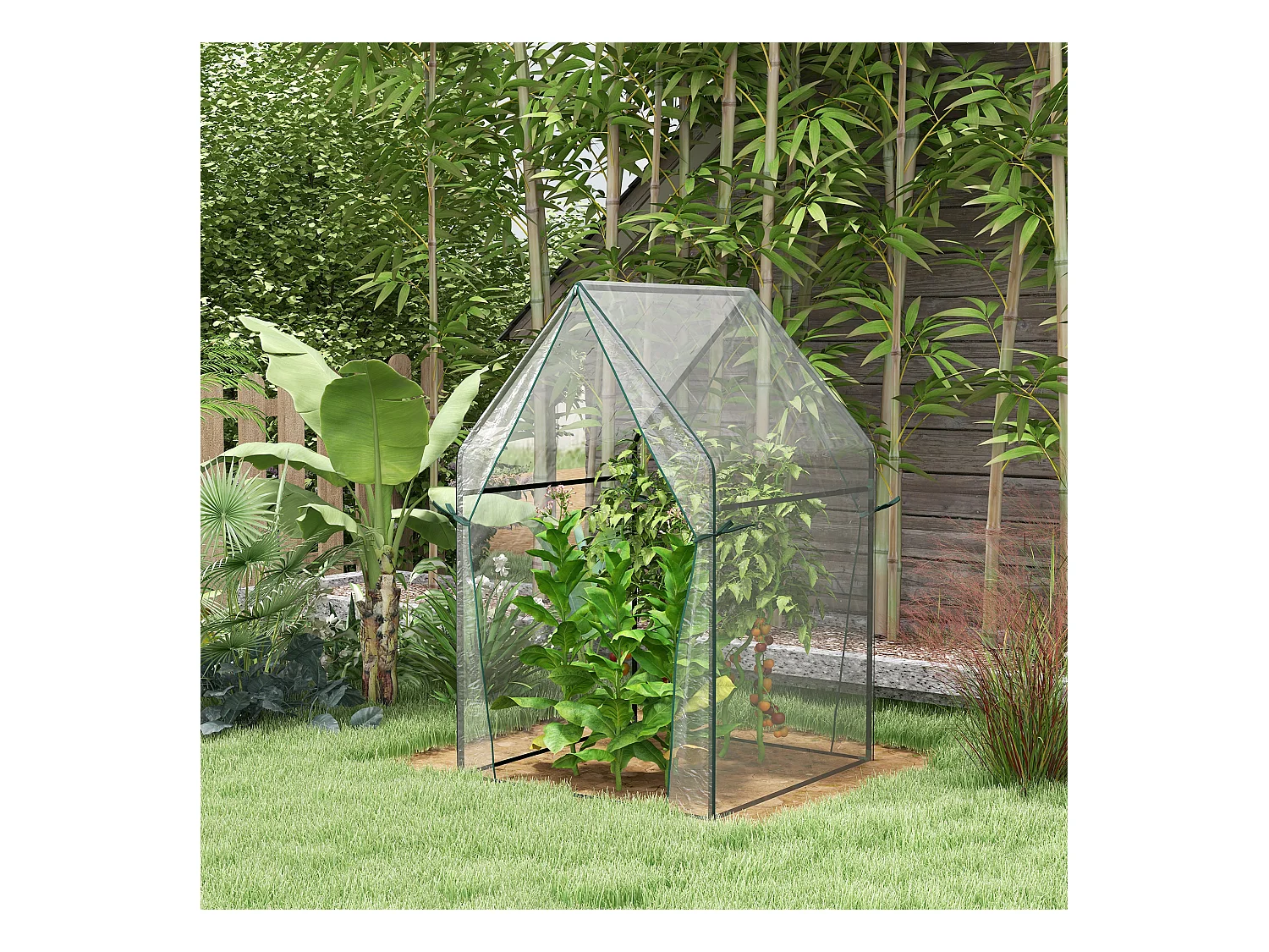 Serre de jardin balcon terrasse serre pour tomates 0,9L x 0,9l x 1,45H m double porte acier PVC transparent vert