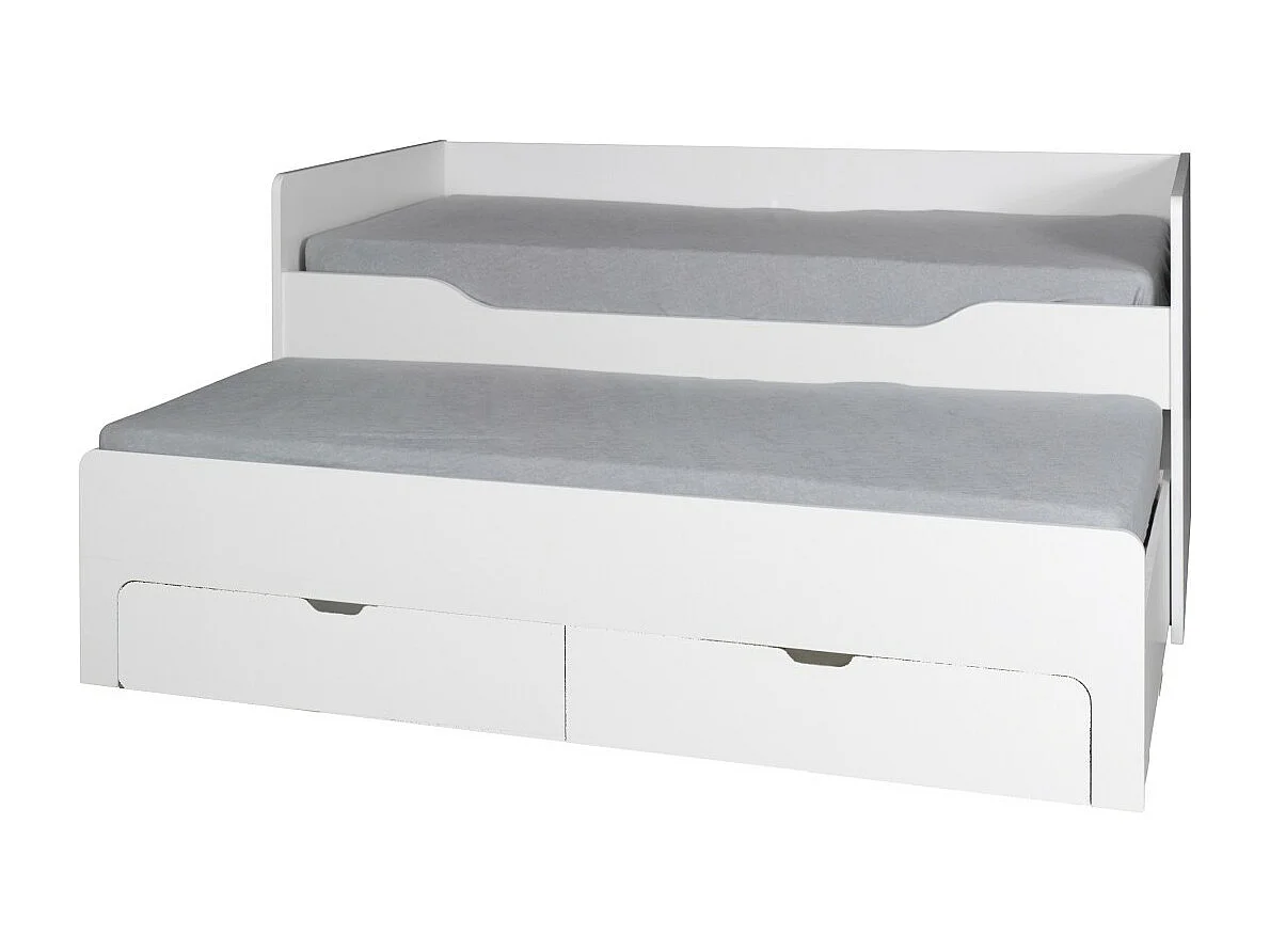 Cama nido con cajones 90x200 colección RICCO - Color blanco alpino, ideal para su hijo y su habitación.