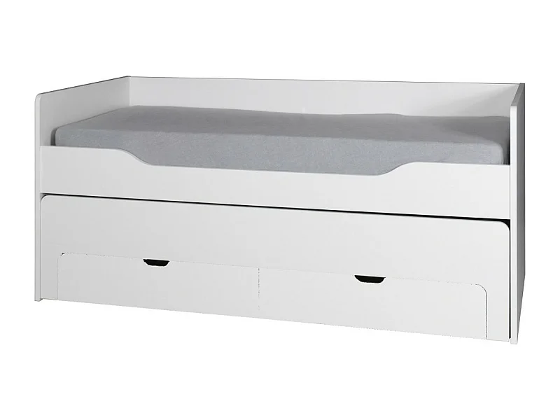 Lit gigogne avec tiroirs 90x200 collection RICCO - Coloris blanc alpin, idéal pour votre enfant et sa chambre