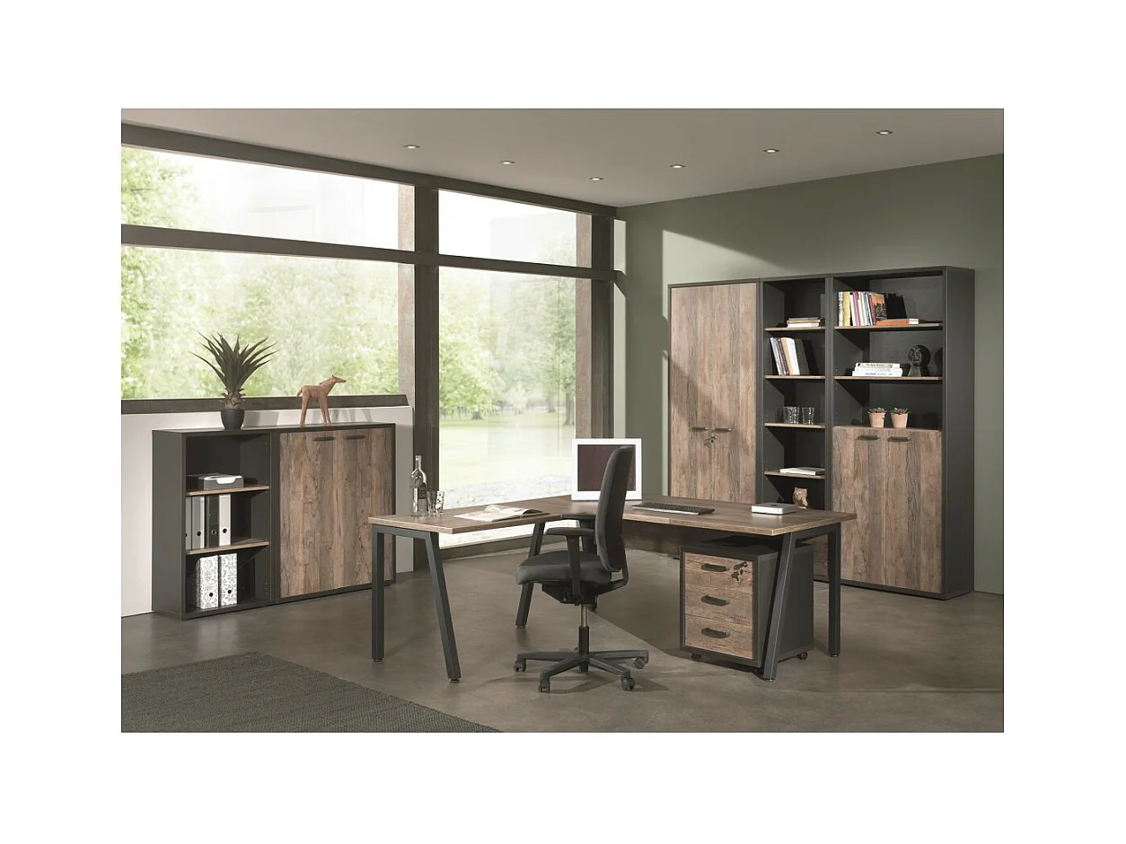 Ensemble de 8 meubles de bureau professionnel coloris chêne vieilli et noir collection SOON