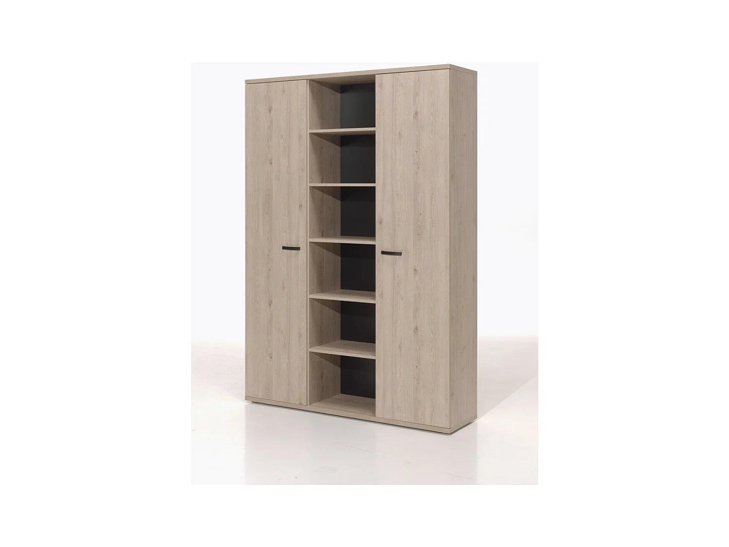 Hochschrank für Büro mit 2 Türen und Regalen in hellem Eichenfarbton – Kollektion YUKON