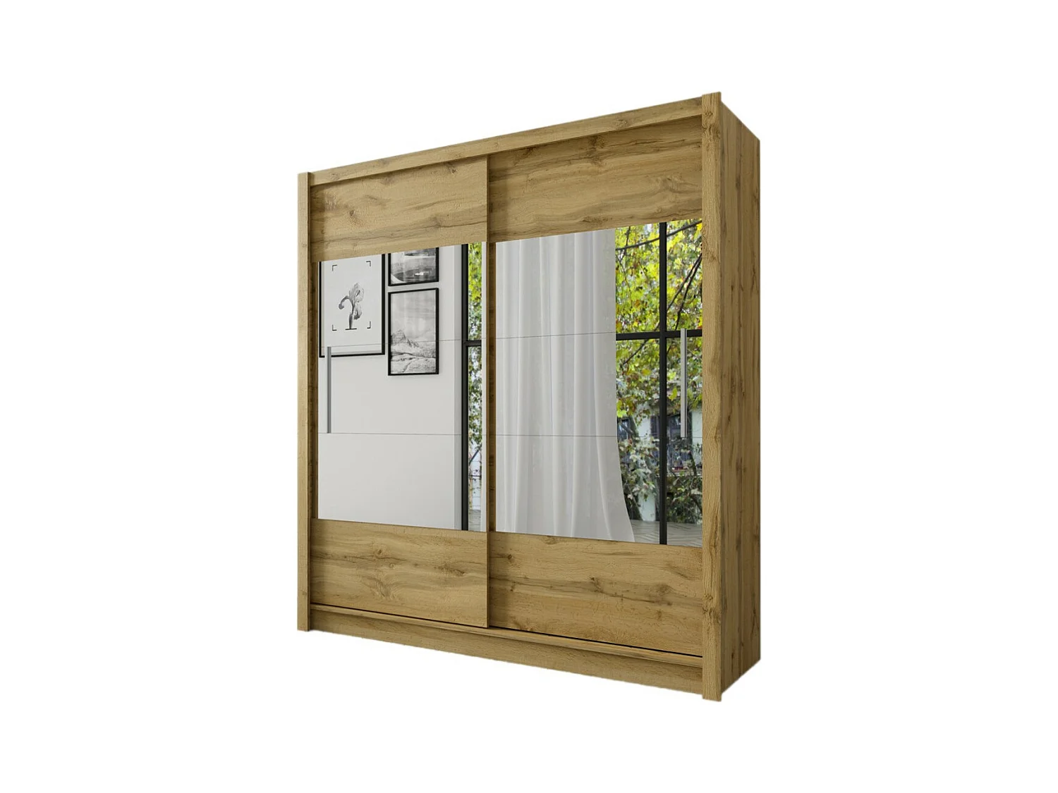 Armoire ROME – 2 portes coulissantes avec miroir – Chêne Wotan – Style design