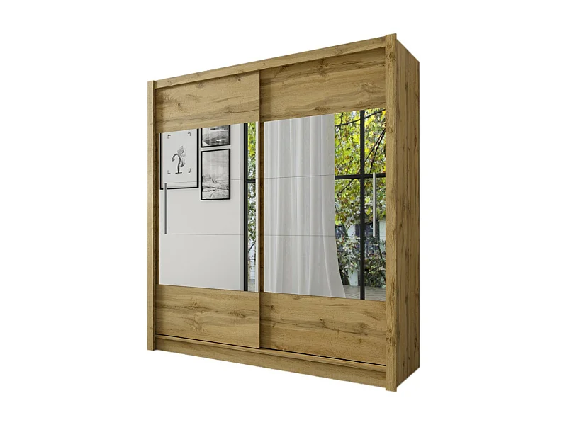 Armoire ROME – 2 portes coulissantes avec miroir – Chêne Wotan – Style design
