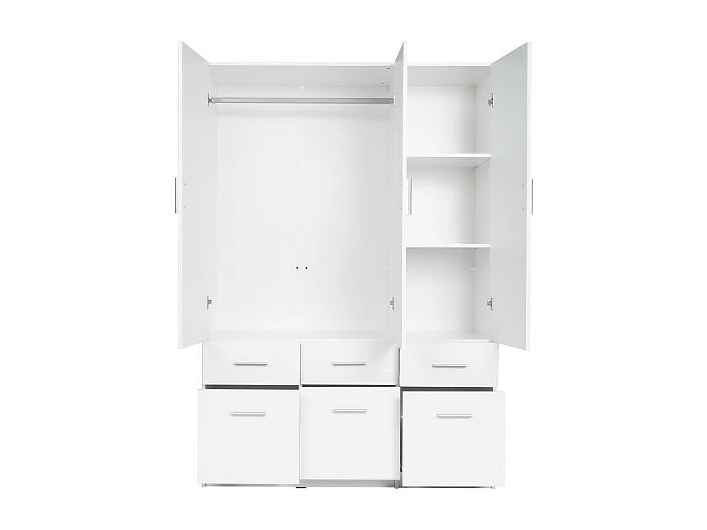 Armário de três portas e seis gavetas coleção FLEX, cor branco brilhante.