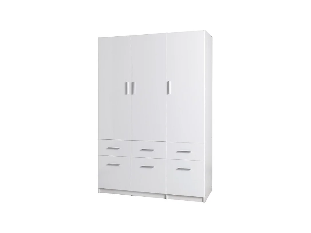 Armoire FLEX – 3 portes et 6 tiroirs – Blanc brillant – Penderie + étagères