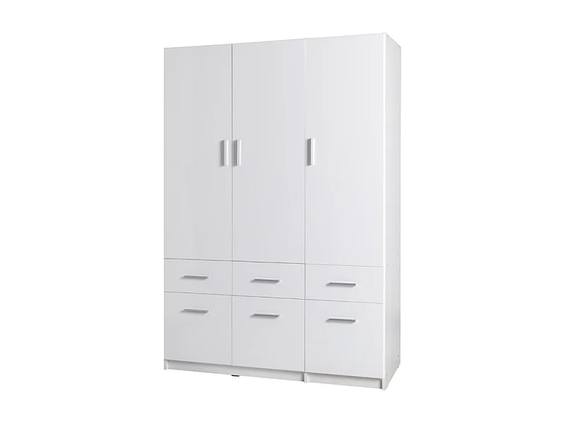 Armoire FLEX – 3 portes et 6 tiroirs – Blanc brillant – Penderie + étagères
