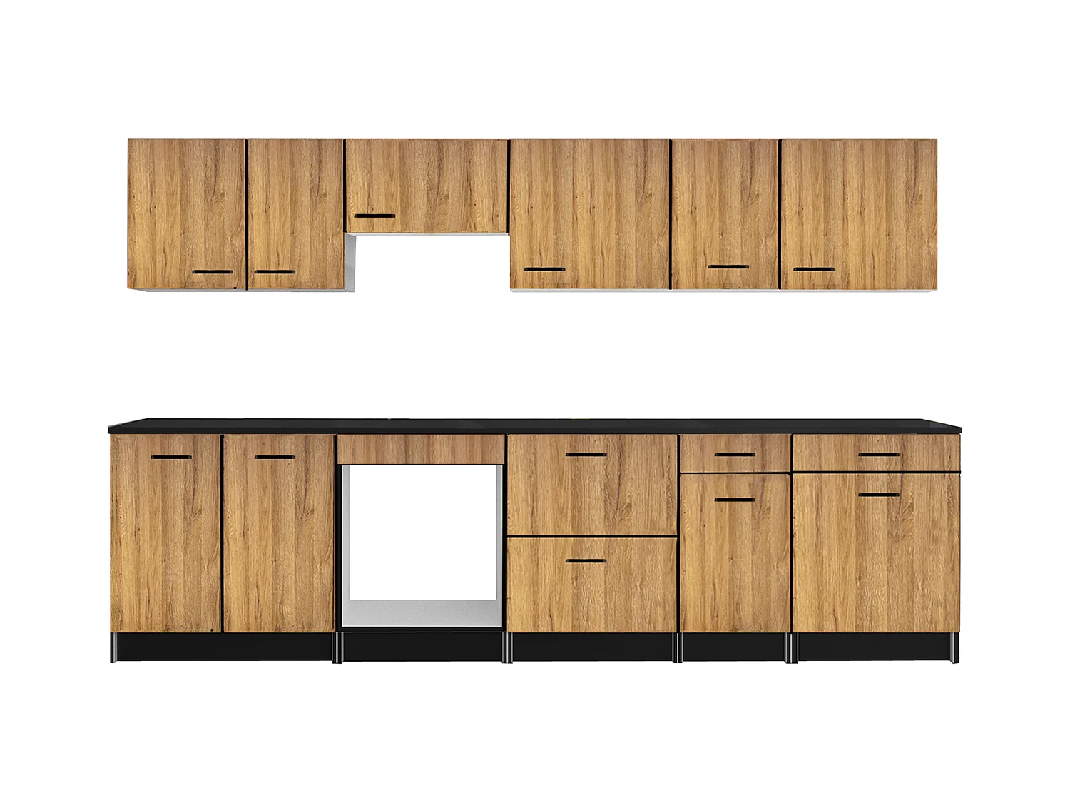Cozinha completa com plano de trabalho 300 cm natural e preto - TRATTORIA