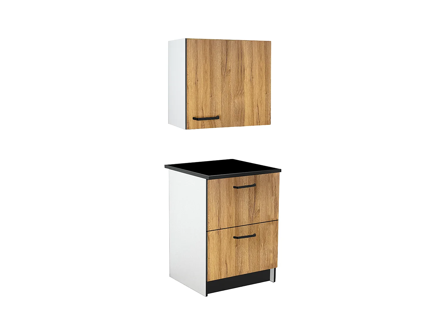 Cozinha completa com plano de trabalho 300 cm natural e preto - TRATTORIA