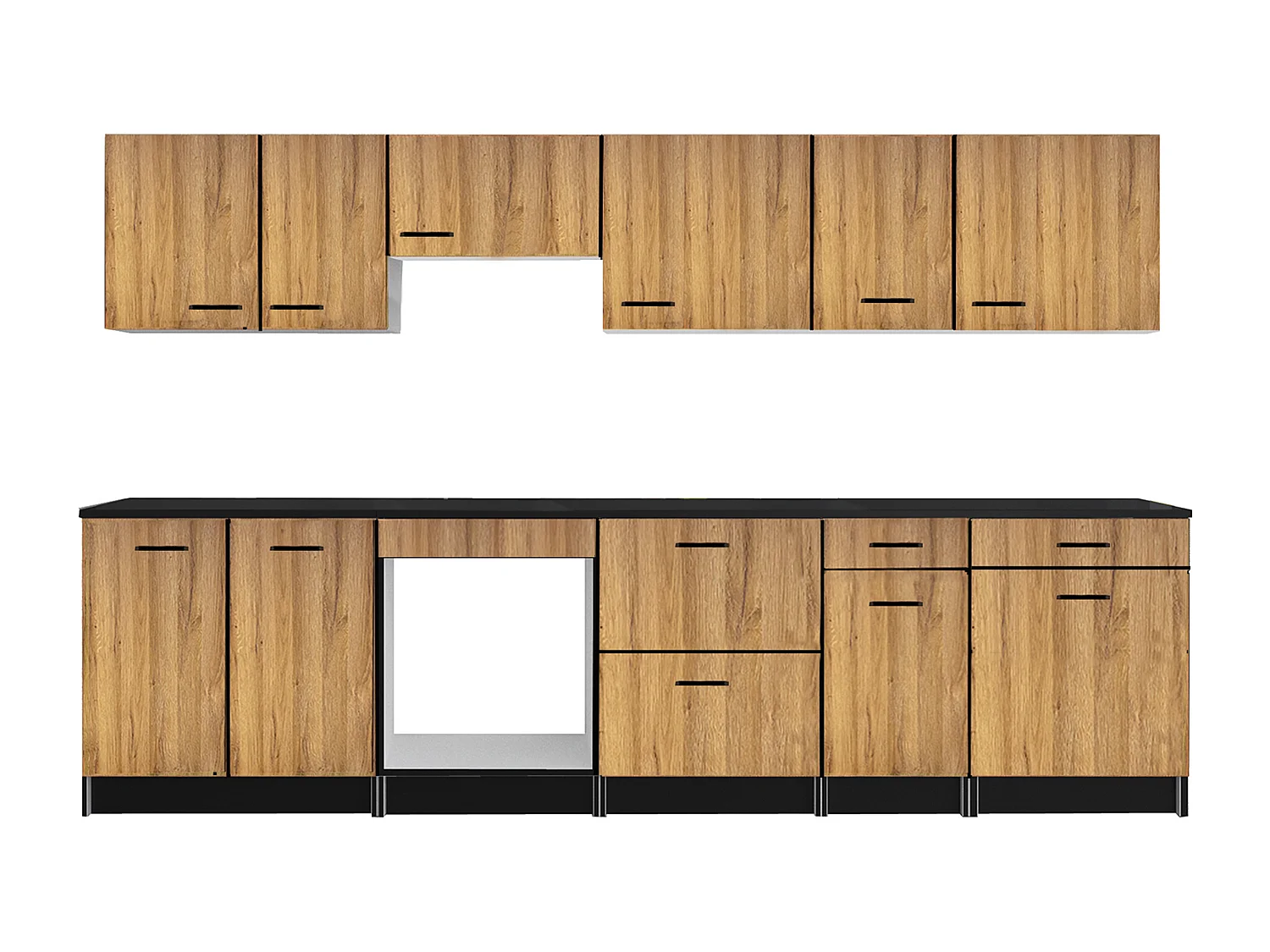 Complete keuken - Met werkblad 300 cm - Naturel en zwart - TRATTORIA